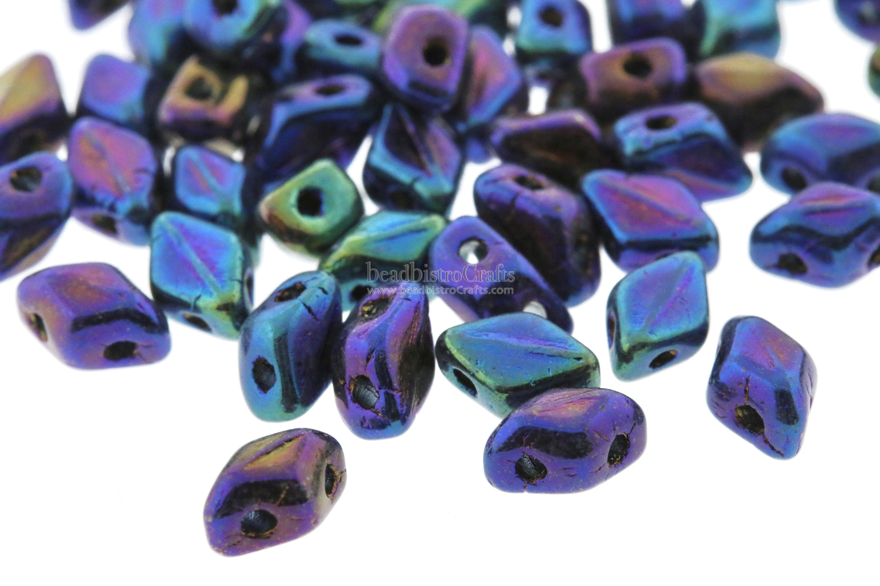 120pcs Czech MINI GemDuo beads - 2 hole beads - Jet BLUE IRIS - 6x4mm