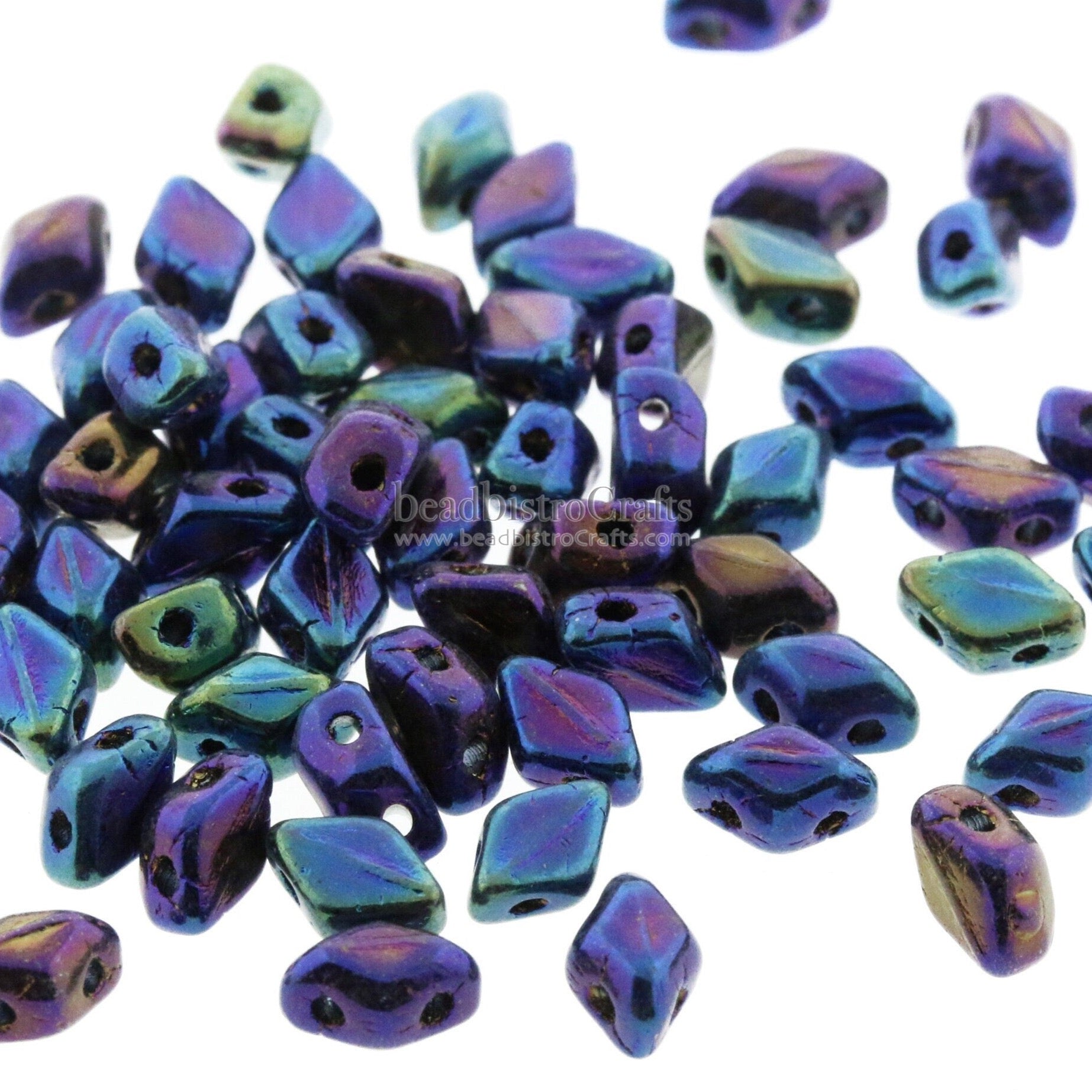 120pcs Czech MINI GemDuo beads - 2 hole beads - Jet BLUE IRIS - 6x4mm