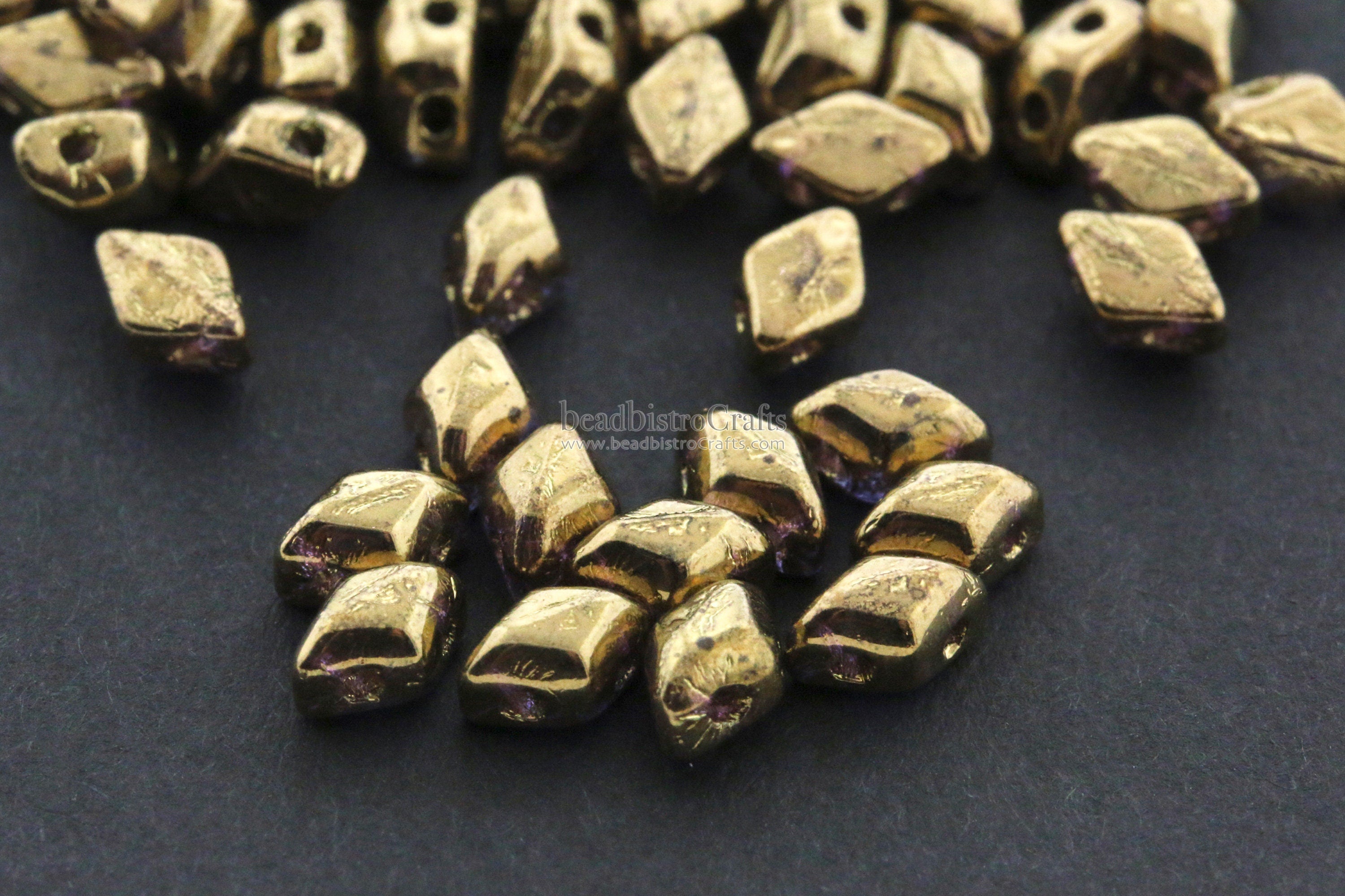 120pcs Czech MINI GemDuo beads - 2 hole beads - Crystal GOLD BRONZE - 6x4mm