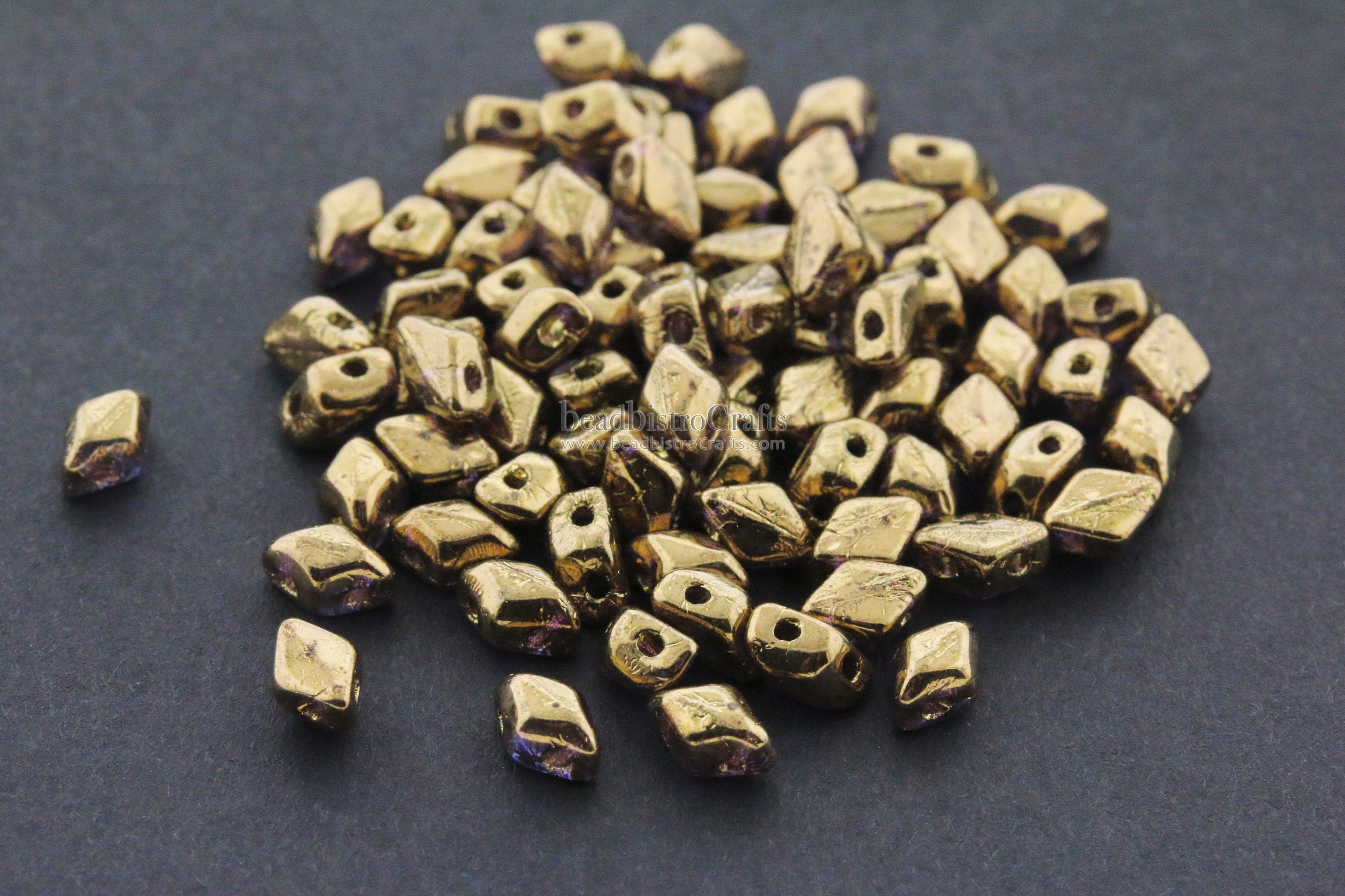 120pcs Czech MINI GemDuo beads - 2 hole beads - Crystal GOLD BRONZE - 6x4mm