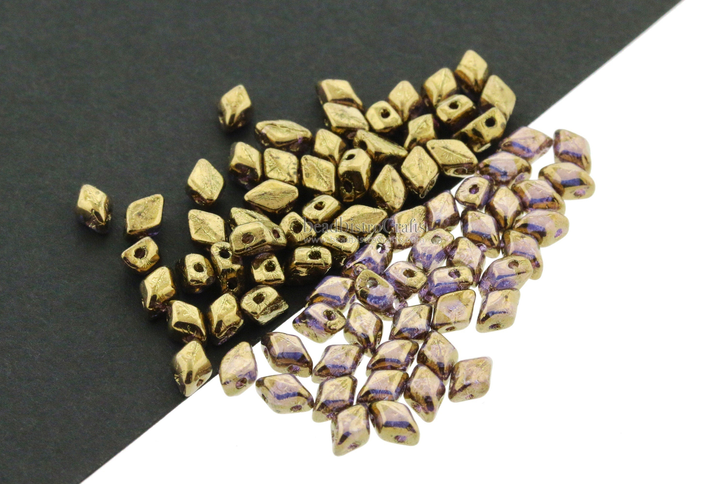 120pcs Czech MINI GemDuo beads - 2 hole beads - Crystal GOLD BRONZE - 6x4mm