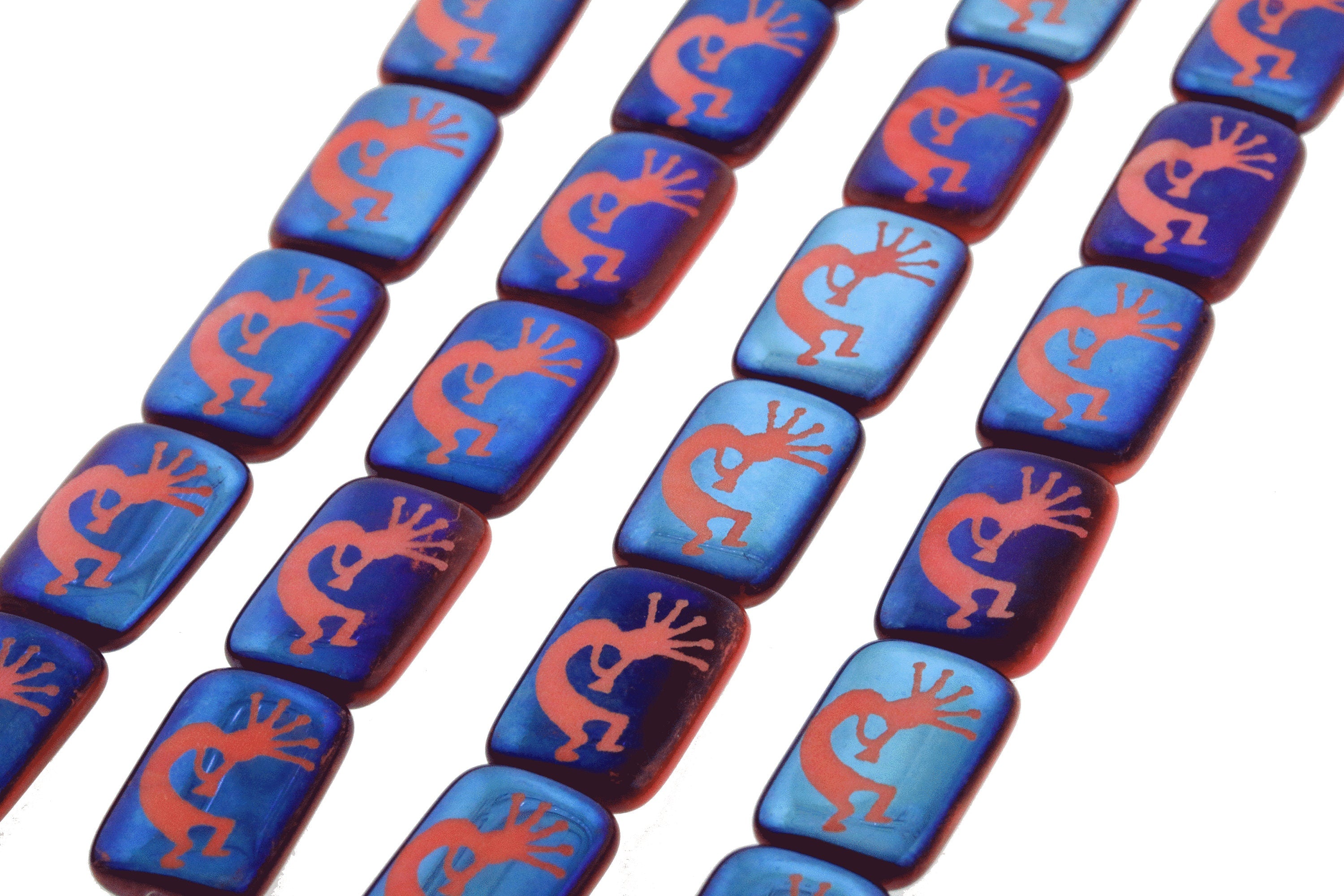 Czech Glass Beads ~ Kocapeli Coral Blue Azuro - 18x12mm Laser Tattoo Beads