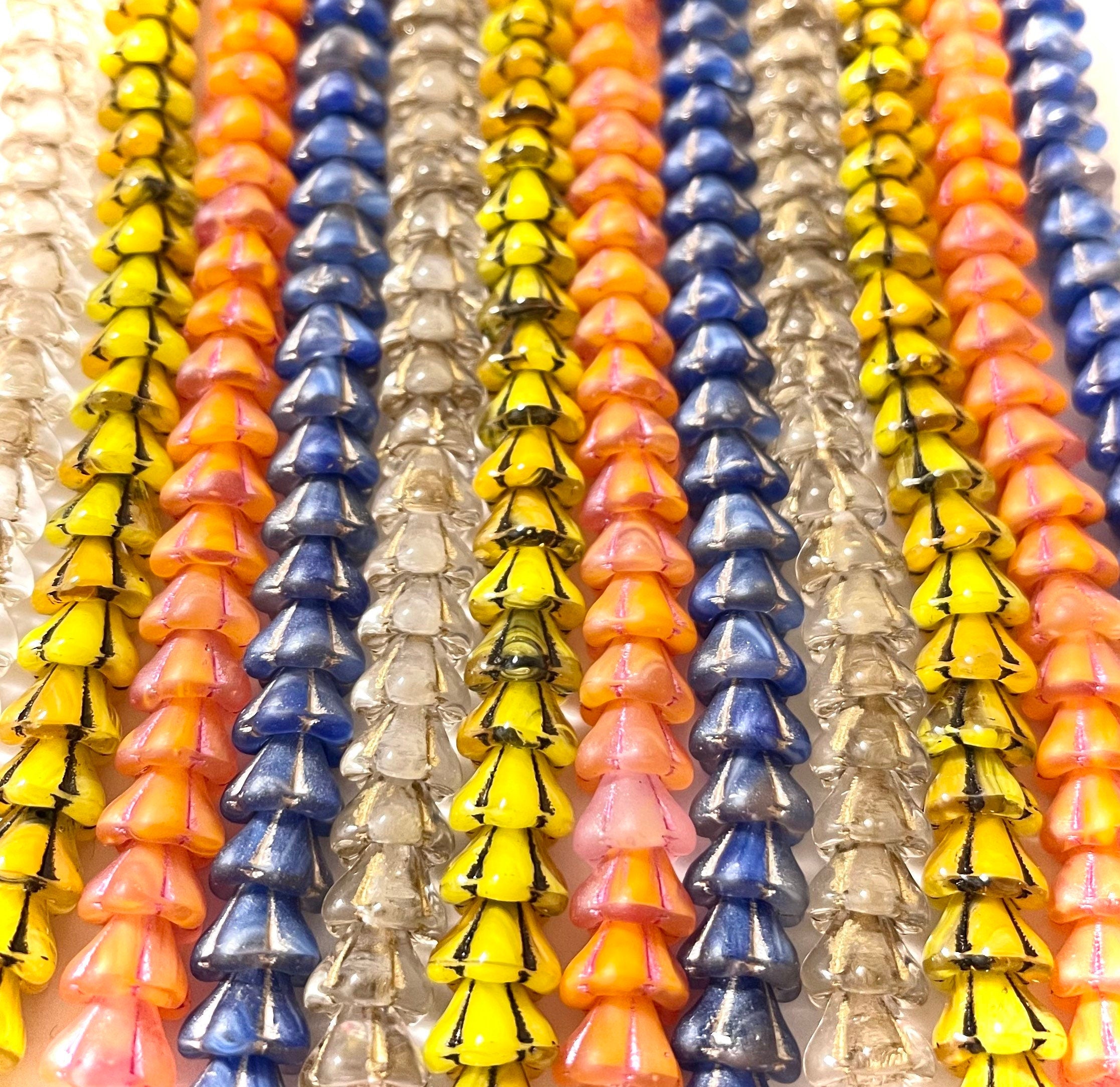 Bell Flower beads - Czech Glass Flower Caps - 25pcs/100pcs Blue, Yellow, Orange, Clear or MIXED - 8x6mm