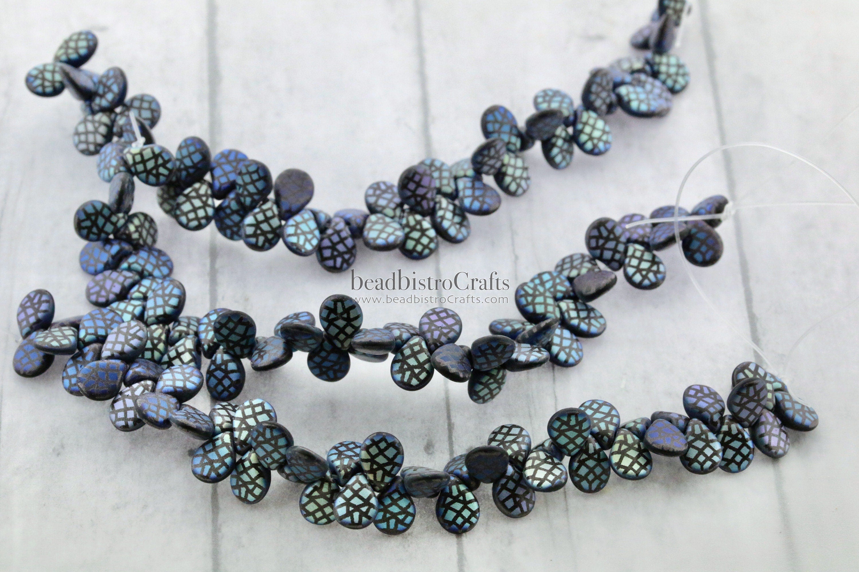 LASER Tattoo Pip Beads - 50pcs Czech Glass MATTED Jet AB Cracked Design * Petals - Drop Beads - Preciosa pip 5x7mm