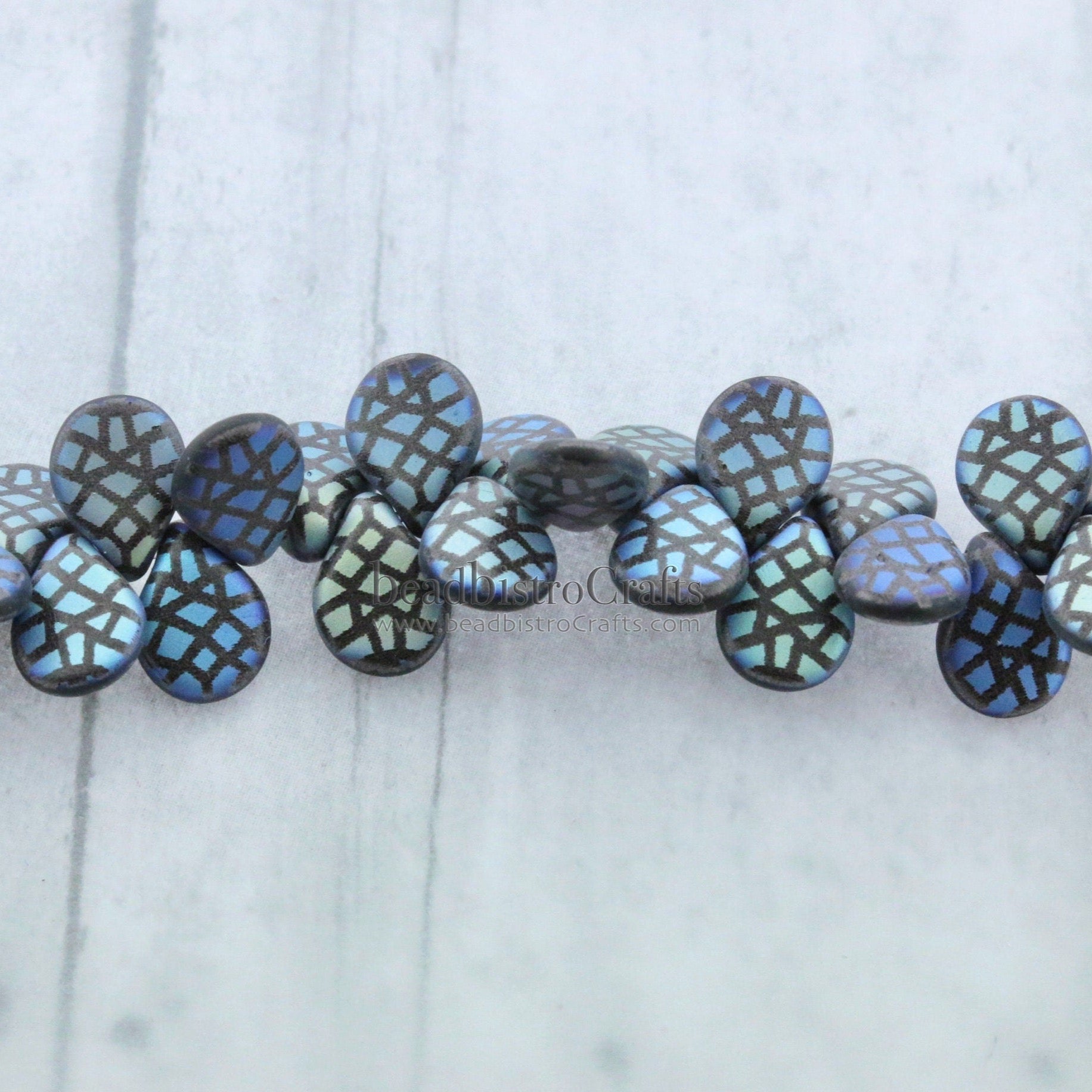 LASER Tattoo Pip Beads - 50pcs Czech Glass MATTED Jet AB Cracked Design * Petals - Drop Beads - Preciosa pip 5x7mm