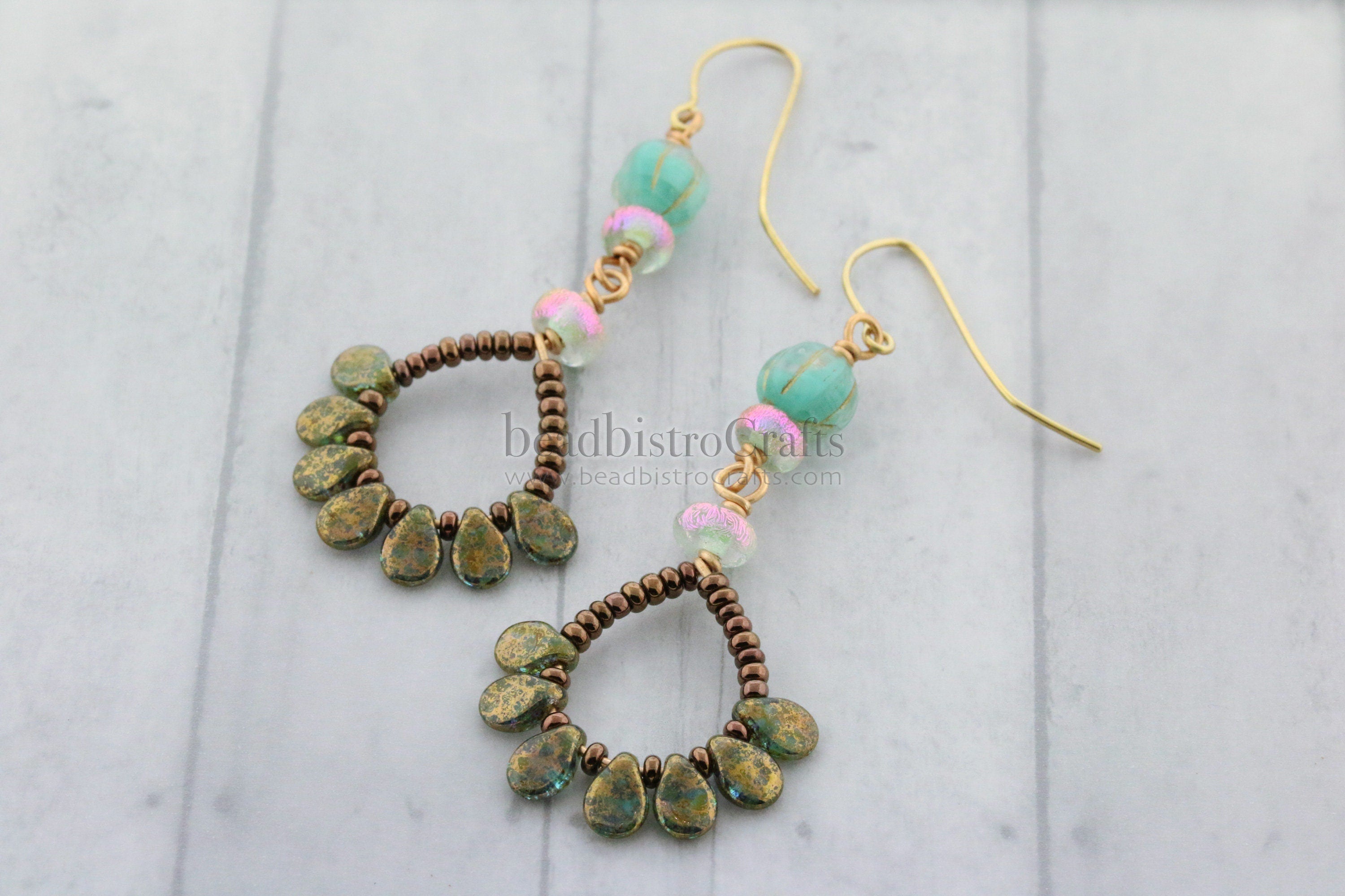 LASER Tattoo Pip Beads - 35pcs Czech Glass * Jet BRONZE LEAF Design Petals - Drop Beads - Preciosa pip 5x7mm