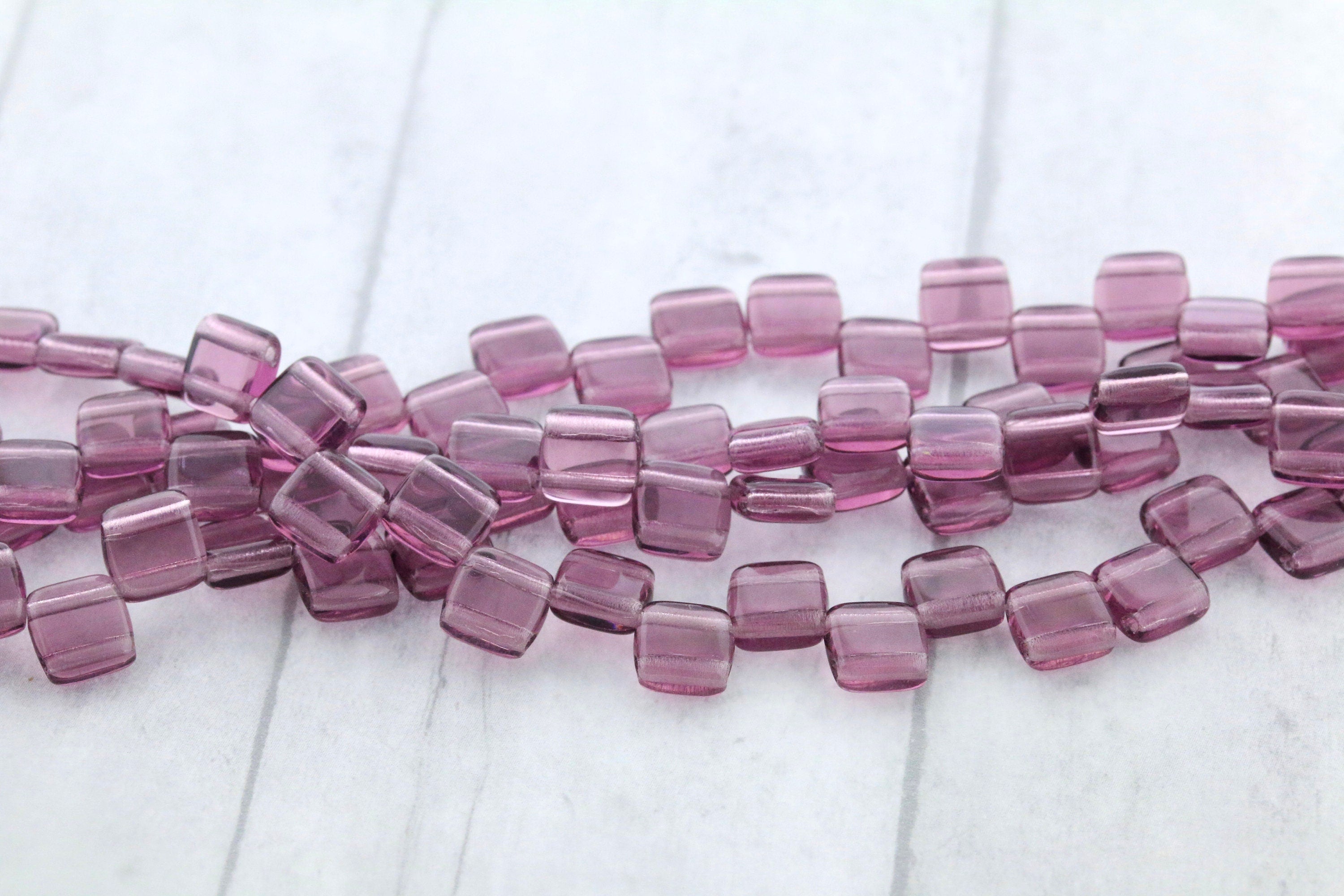 25pcs Czech 2-hole Tile beads - Transparent AMETHYST Purple glass * 6mm