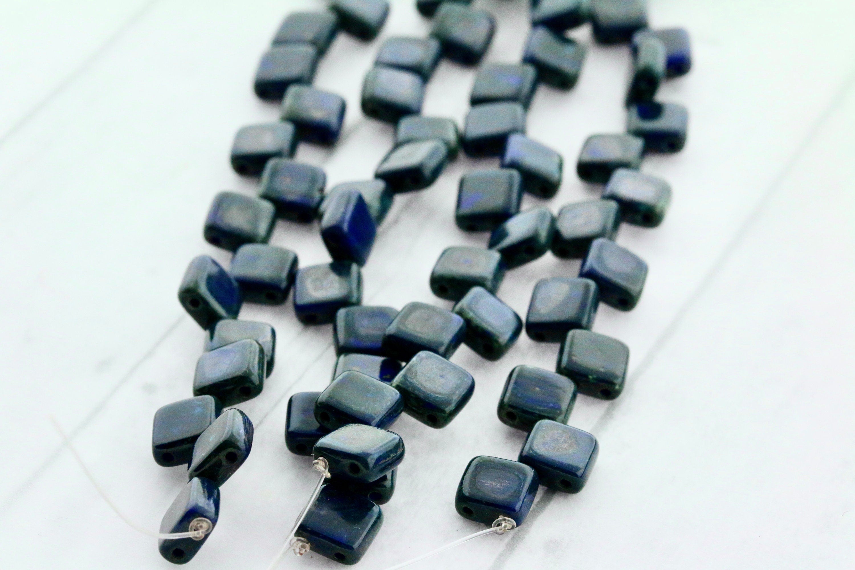 25pcs Czech 2-hole Tile beads - Opaque Dark Blue TRAVERTINE glass * 6mm