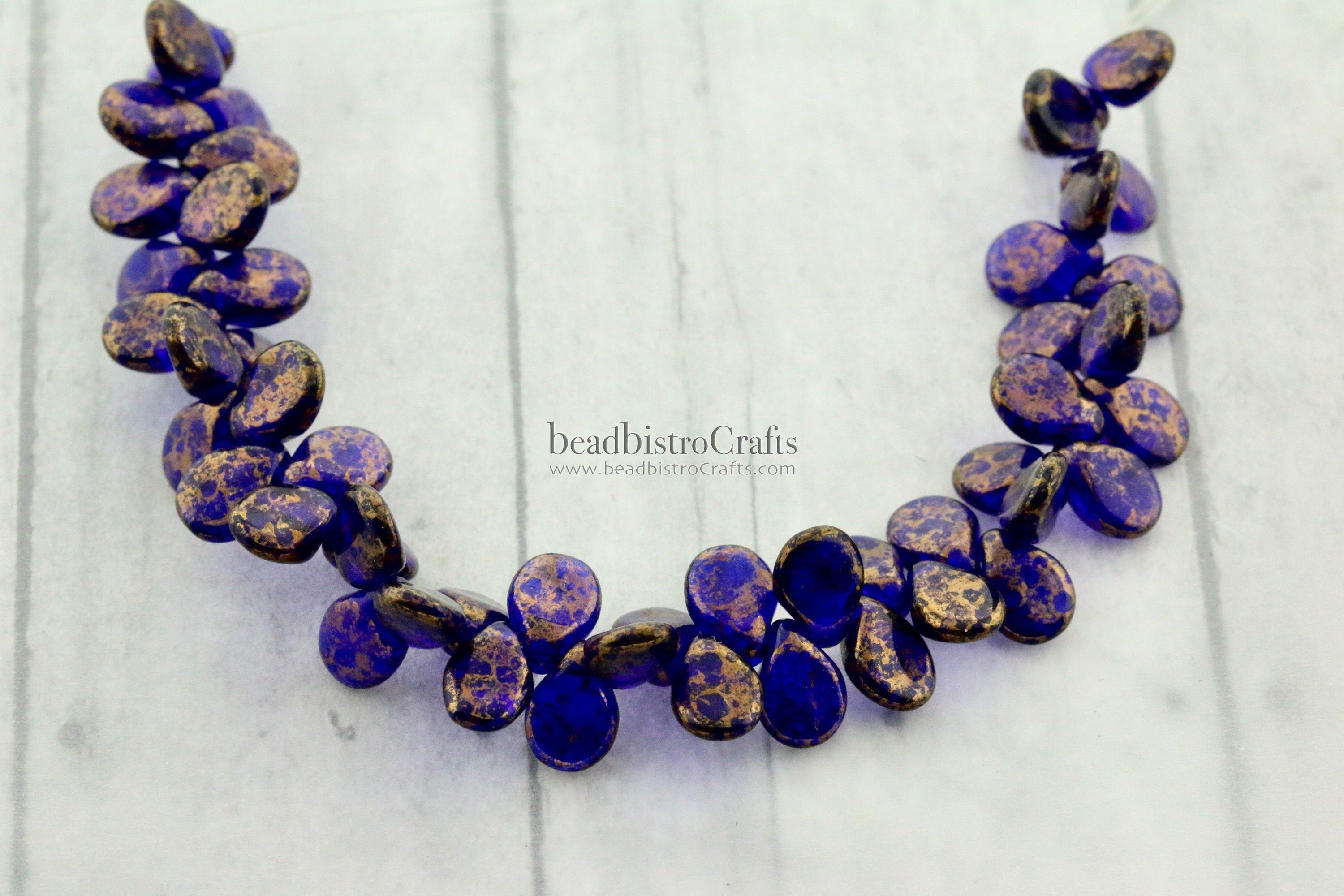 Bronze Pip Beads - 50pcs Czech Glass - Deep Cobalt BRONZE TERACOTA - Drop Beads - Preciosa pip 5x7mm