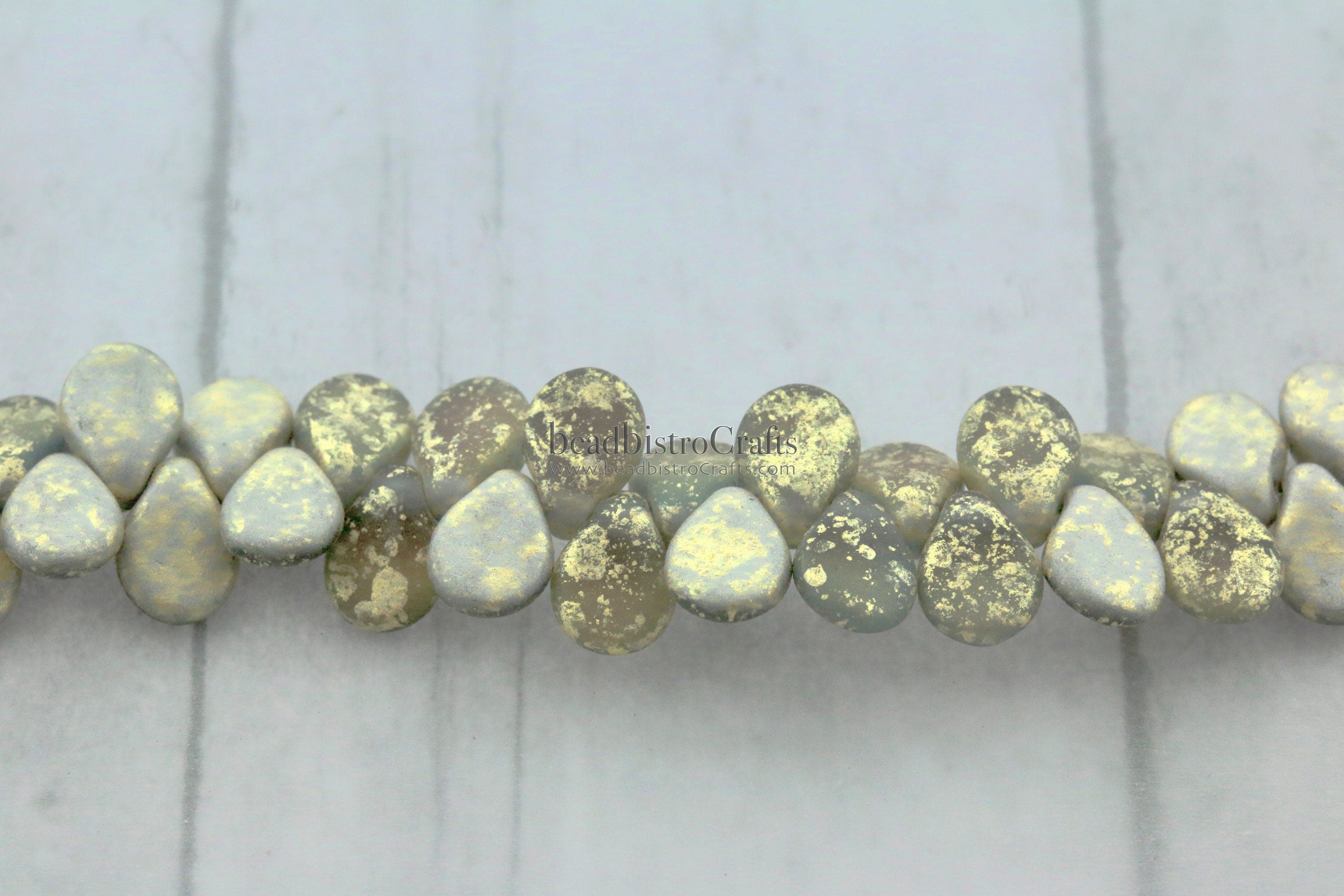 Czech Pip Beads - 50pcs Czech Glass - FROSTED Backlit VAPOR Gold SPLASH * - Drop Beads - Preciosa pip 5x7mm