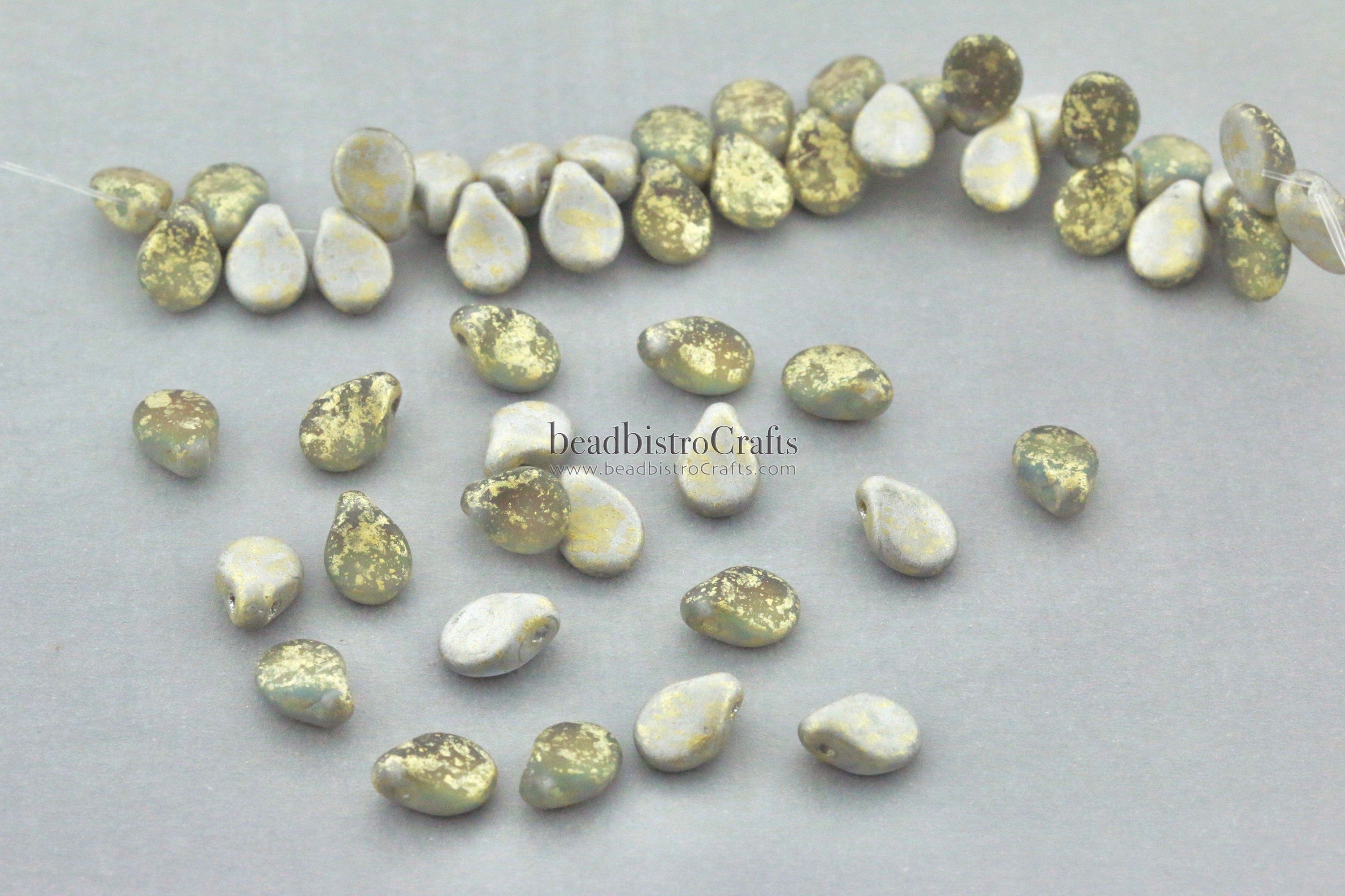 Czech Pip Beads - 50pcs Czech Glass - FROSTED Backlit VAPOR Gold SPLASH * - Drop Beads - Preciosa pip 5x7mm