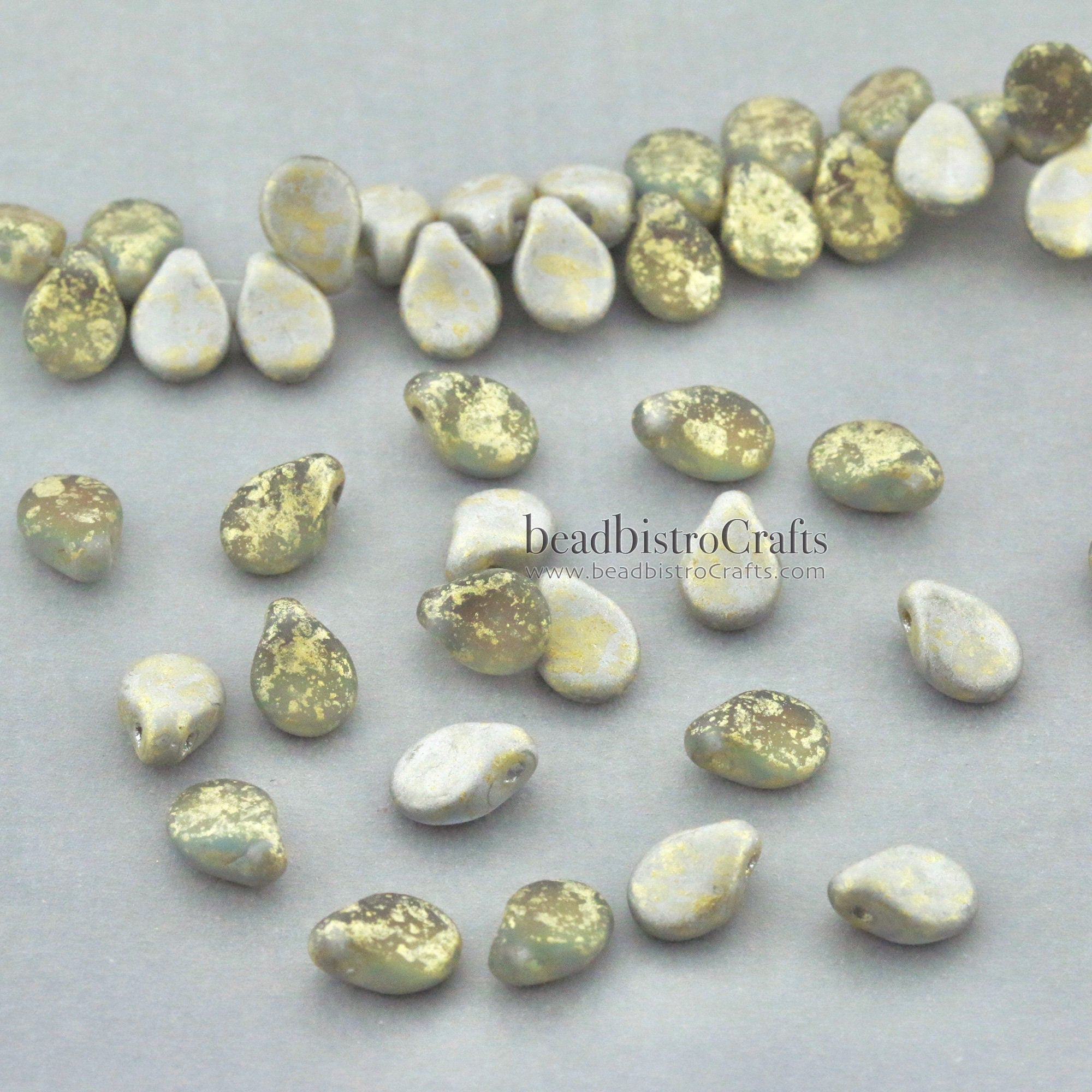 Czech Pip Beads - 50pcs Czech Glass - FROSTED Backlit VAPOR Gold SPLASH * - Drop Beads - Preciosa pip 5x7mm