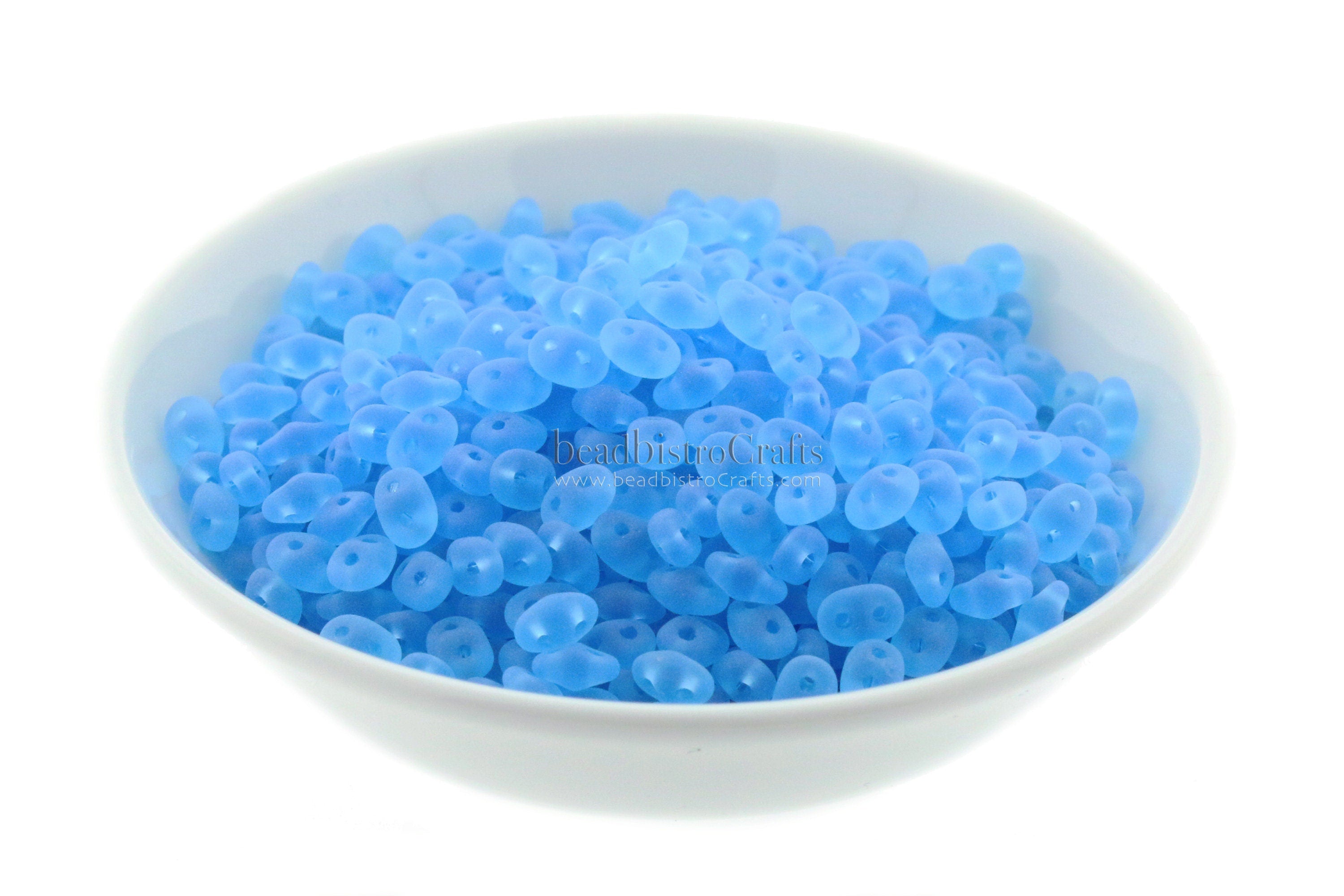 10g Czech Glass SuperDuo 2-hole Beads - Transparent MATTE Aqua * 2.5x5mm