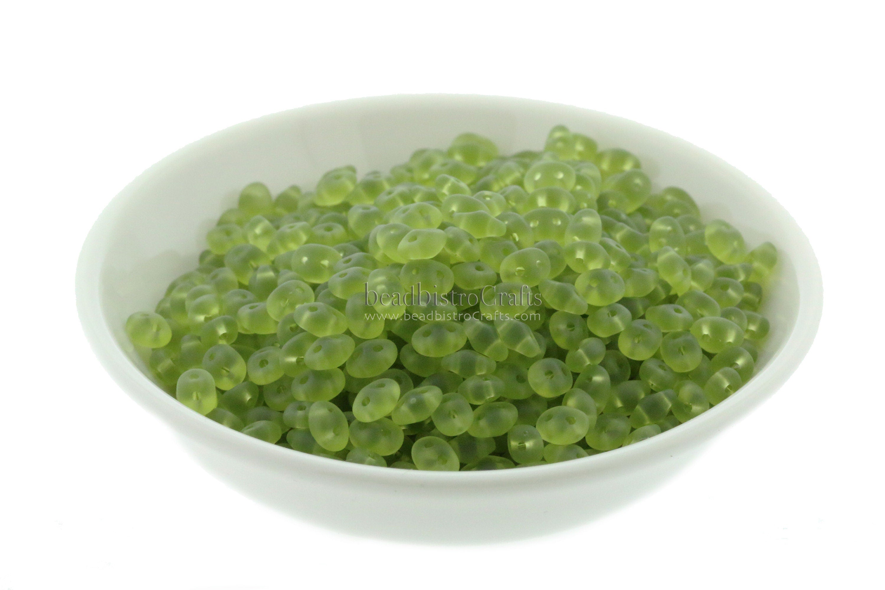 10g Czech Glass SuperDuo 2-hole Beads - Transparent MATTE Olivine * 2.5x5mm