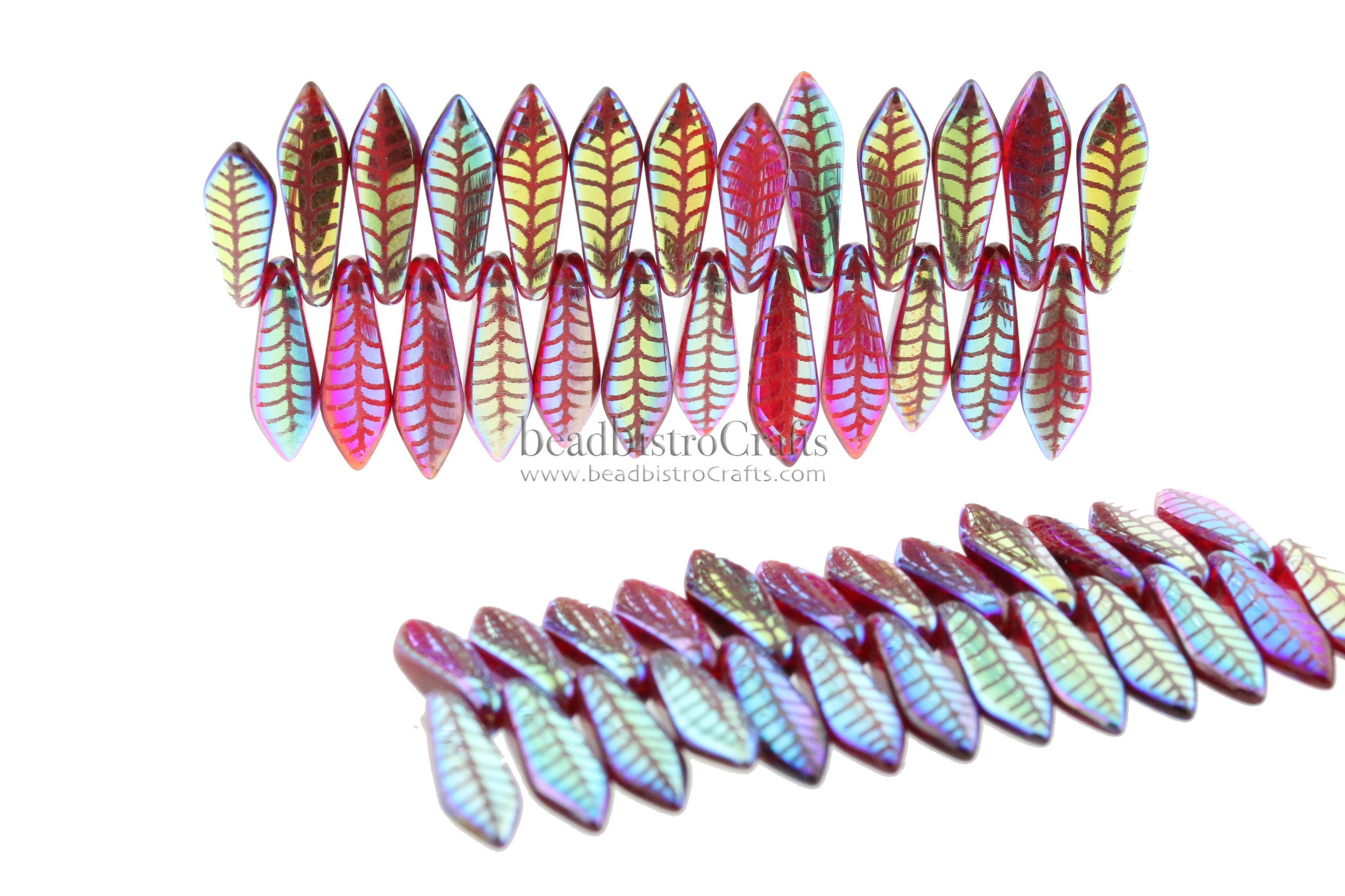 25pcs Czech Glass LASER Tattoo Dagger beads - Siam AB Transparent Feather - 16x5mm - Czech glass Daggers