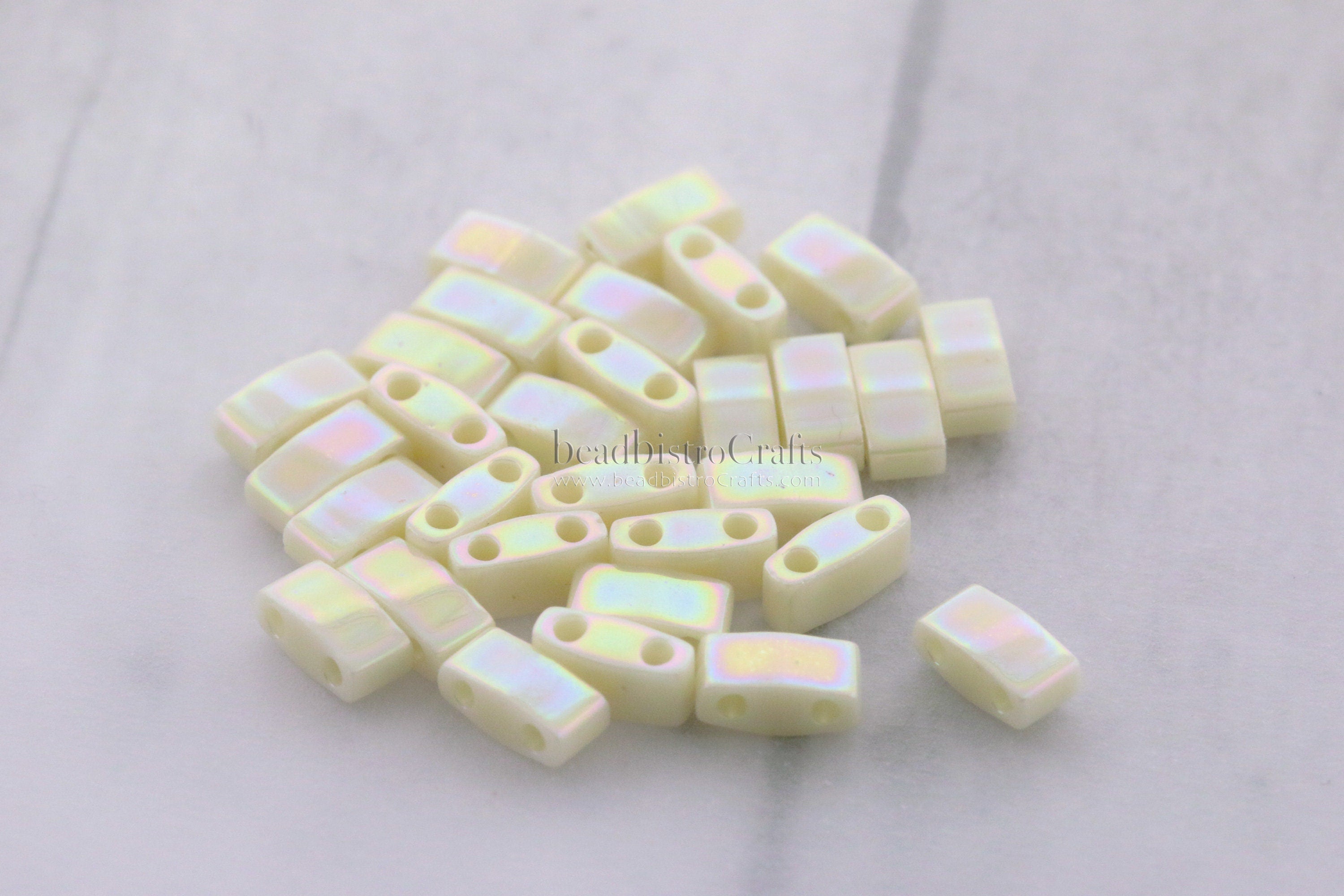 10g MIYUKI - Half Tila Beads - Ivory Pearl CEYLON AB - size 5mm x 2.3mm x 1.9mm - 2 hole - 1/2 Tila # 486