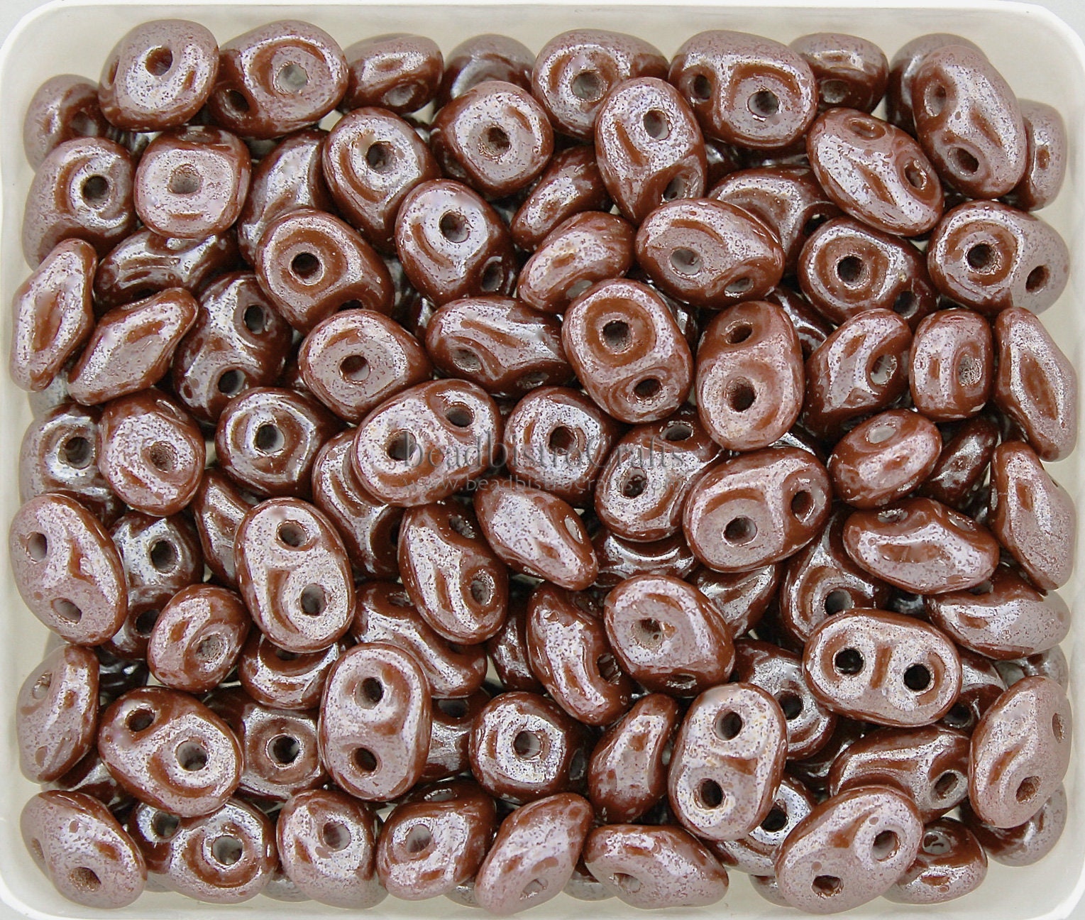 10g/20g Czech SuperDuo 2-hole Beads - Opaque Umber WHITE LUSTER * 2.5x5mm