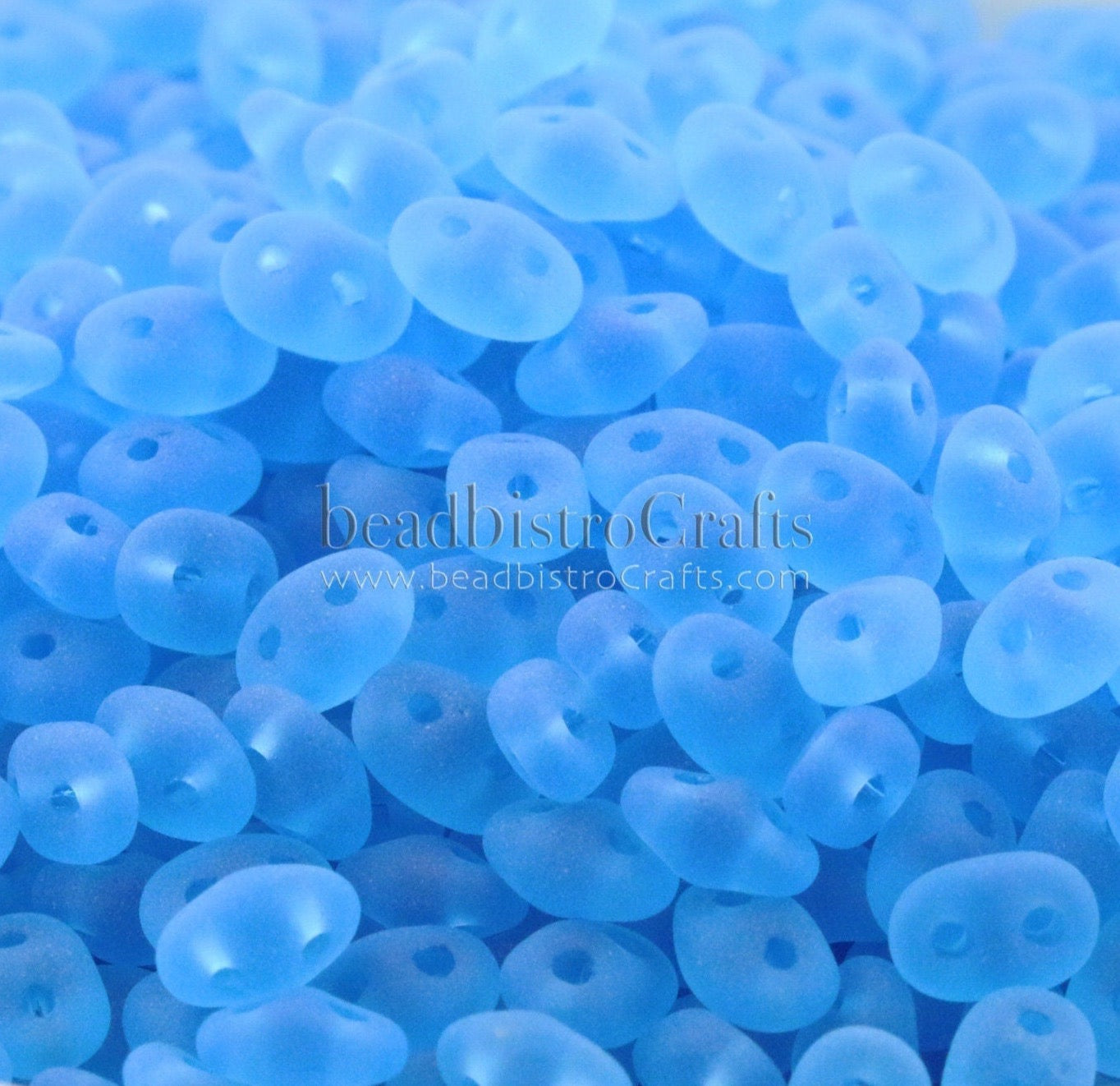 10g Czech Glass SuperDuo 2-hole Beads - Transparent MATTE Aqua * 2.5x5mm