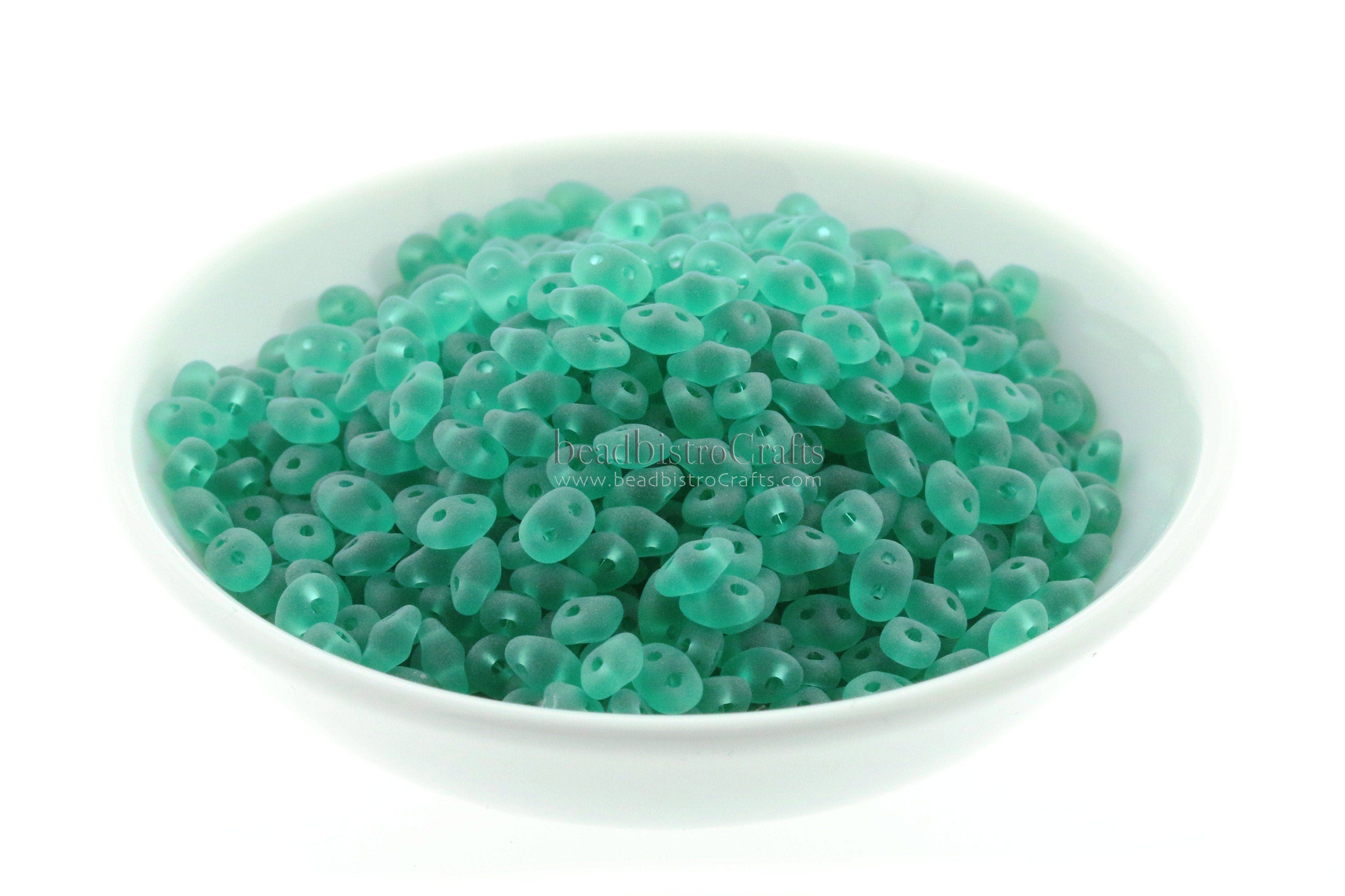 10g Czech Glass SuperDuo 2-hole Beads - Transparent MATTE Emerald * 2.5x5mm