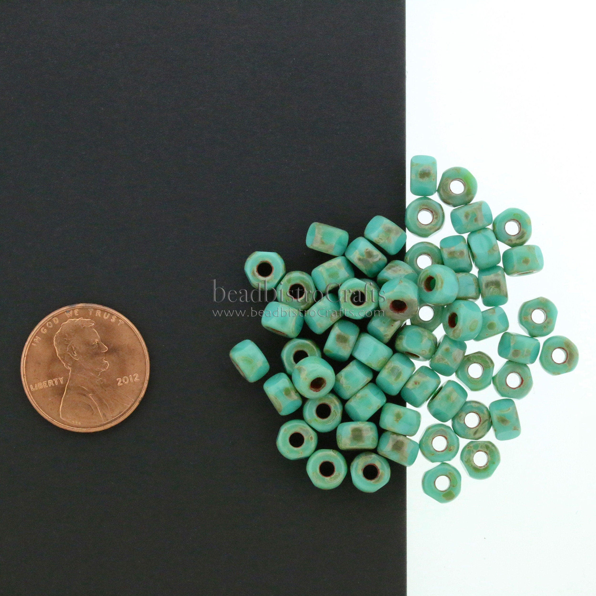 10g Matubo 3 CUT size 2/0 beads Opaque Green Turquoise TRAVERTINE Dark size 2 seed beads