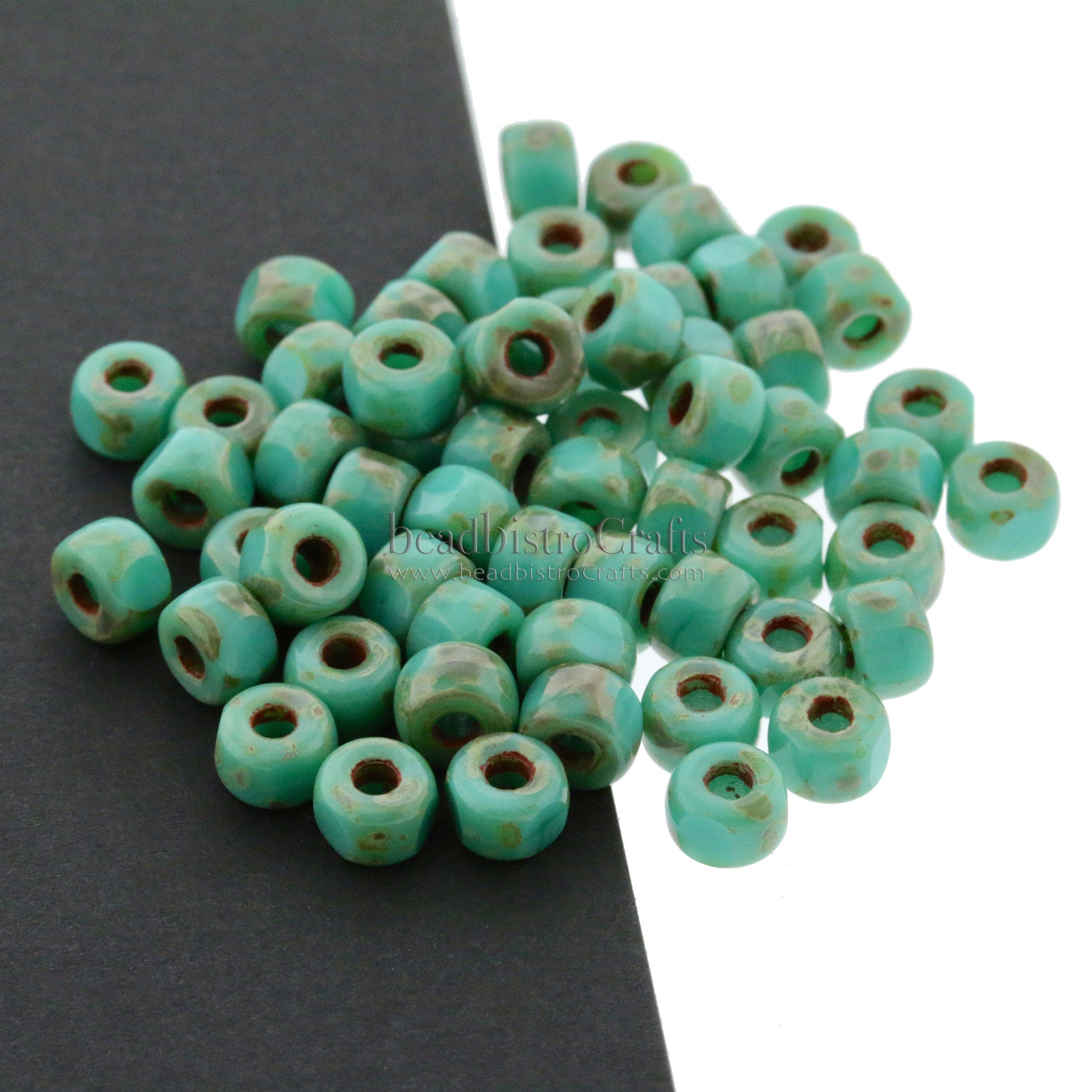 10g Matubo 3 CUT size 2/0 beads Opaque Green Turquoise TRAVERTINE Dark size 2 seed beads