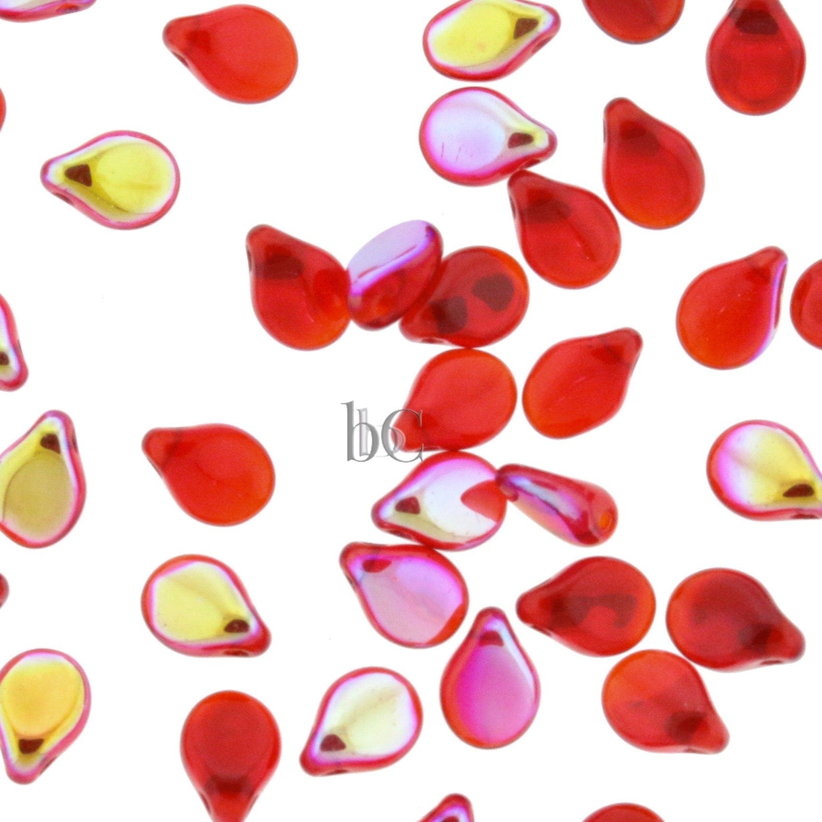 50pcs Czech Pip Beads * Transparent Siam RED AB Petals - Glass Drop Beads - Preciosa Pip 5x7mm