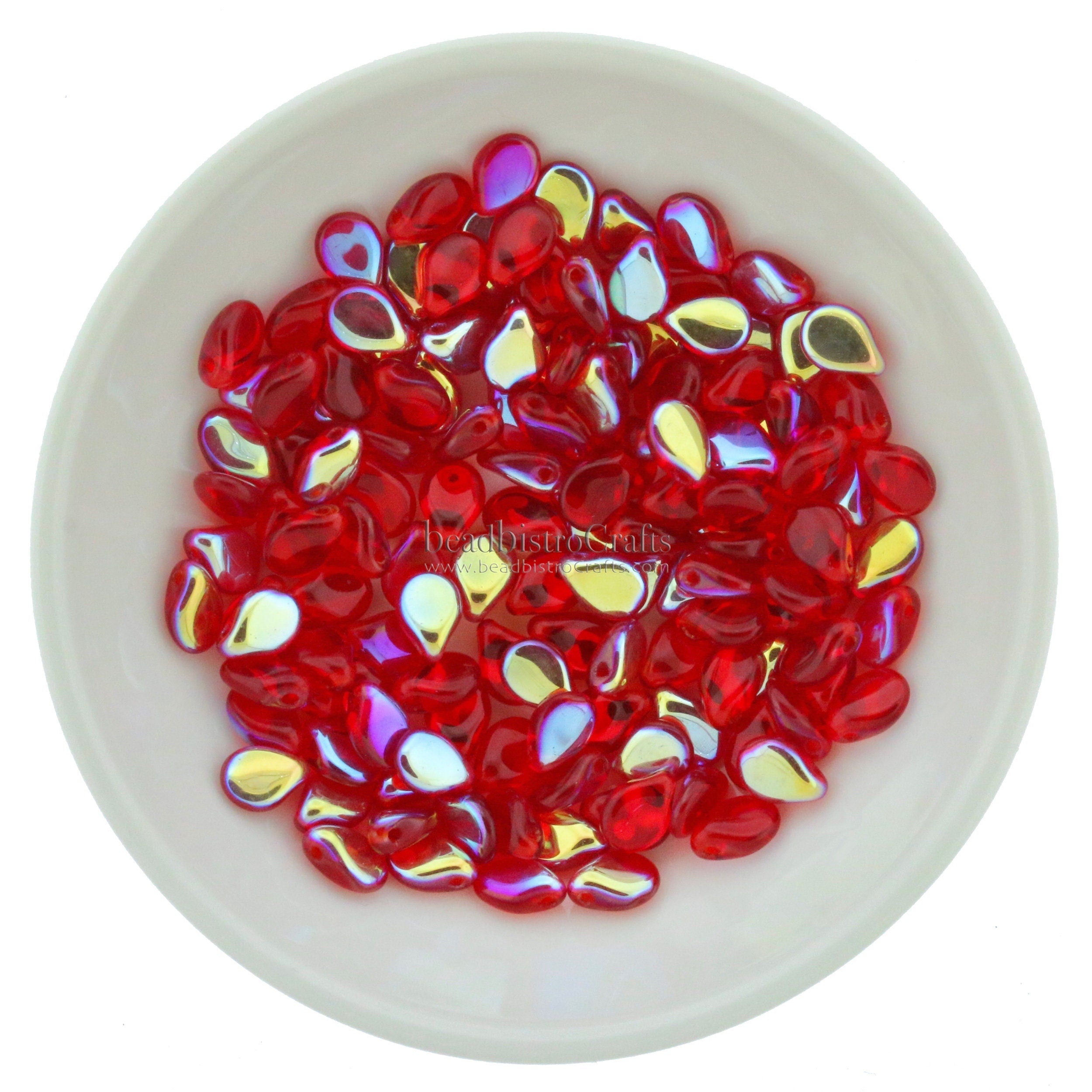 50pcs Czech Pip Beads * Transparent Siam RED AB Petals - Glass Drop Beads - Preciosa Pip 5x7mm