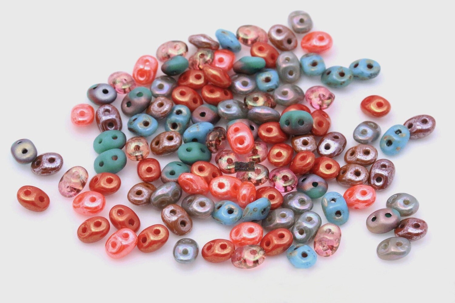 20g Czech SuperDuo 2-hole Beads - CORAL REEF Mix * / Custom mix - 2.5x5mm