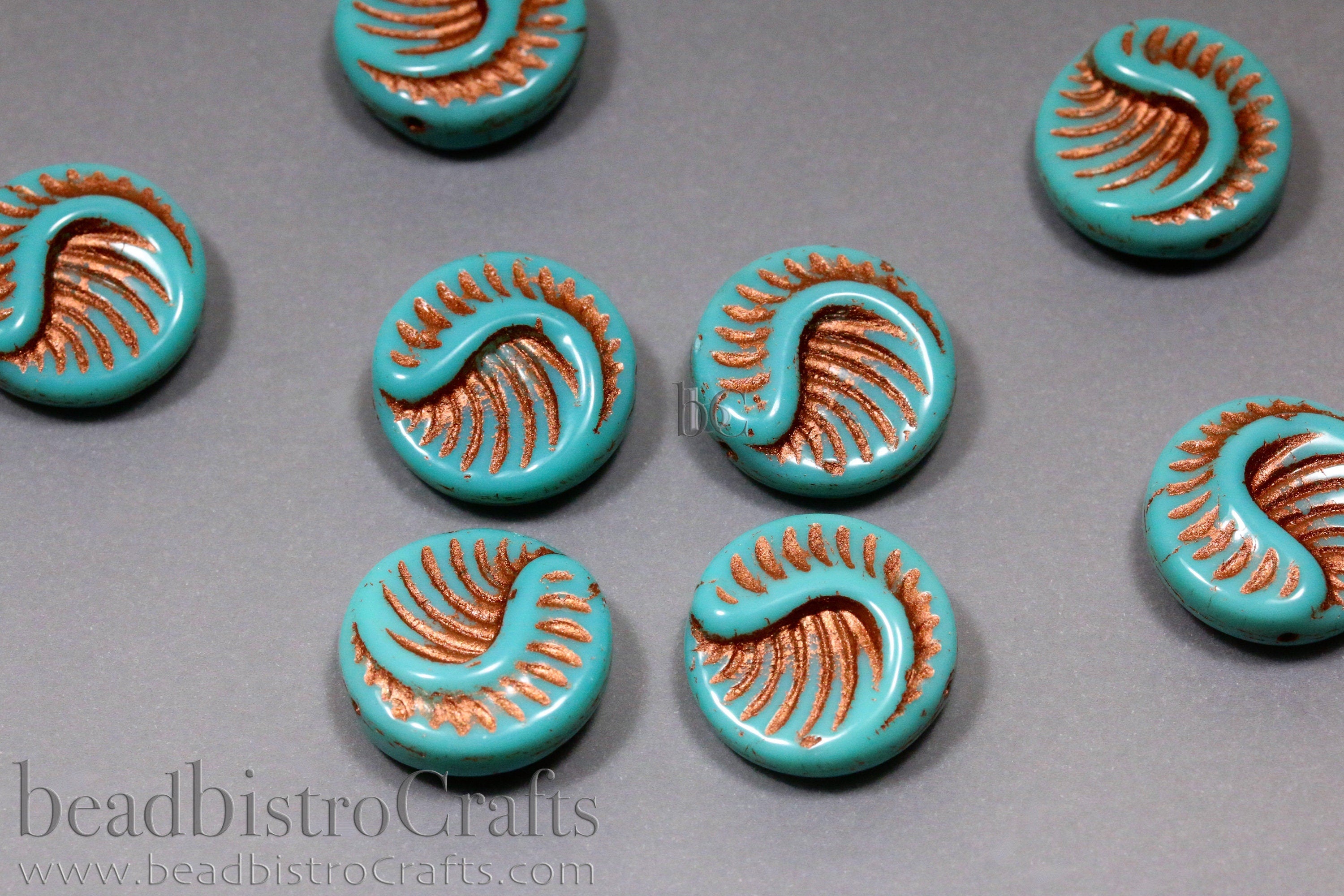 Czech Glass Fossil Beads - 2pcs /6pcs Pressed Czech Coin Beads - CHOOSE COLOR - 19mm