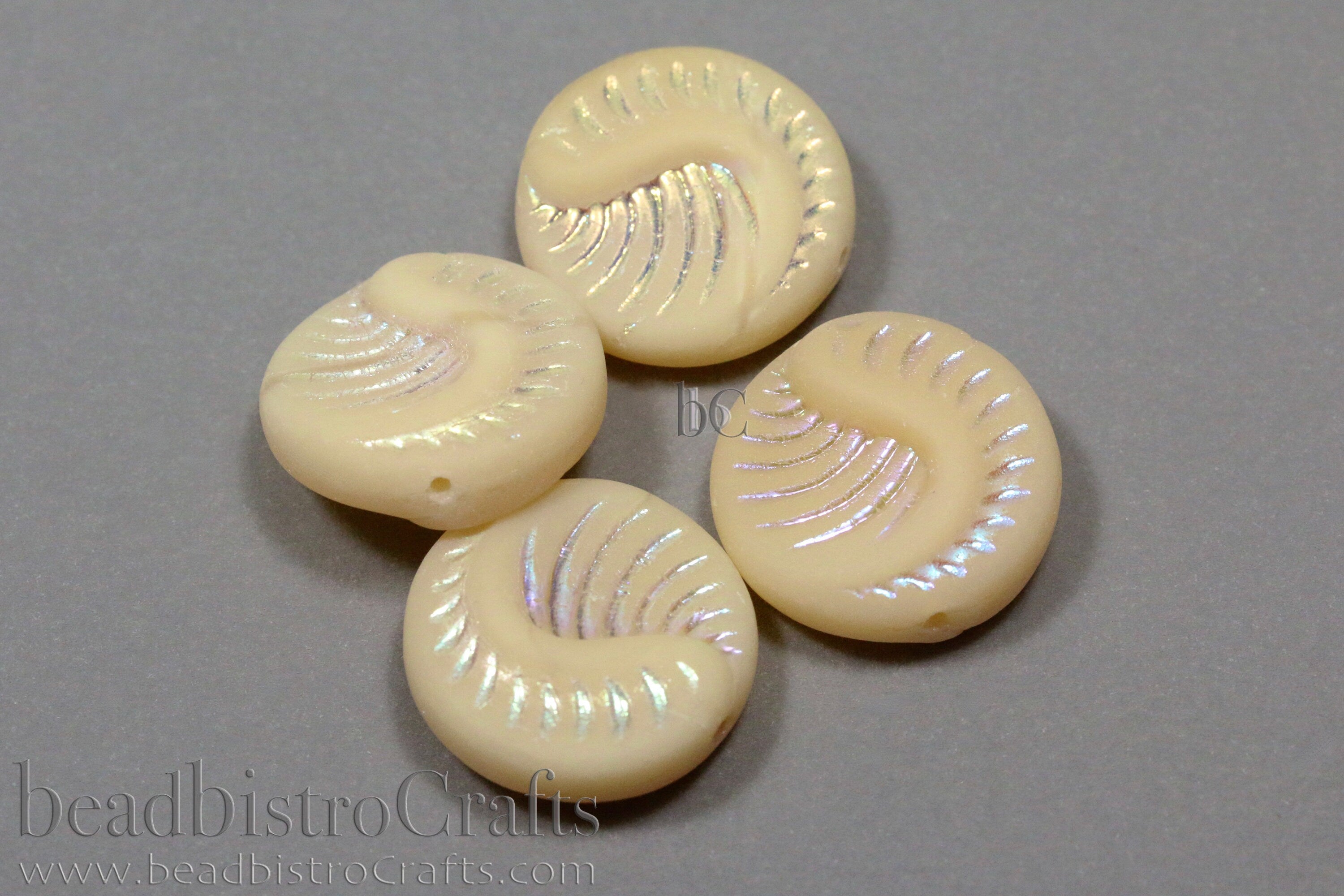 Czech Glass Fossil Beads - 2pcs /6pcs Pressed Czech Coin Beads - CHOOSE COLOR - 19mm