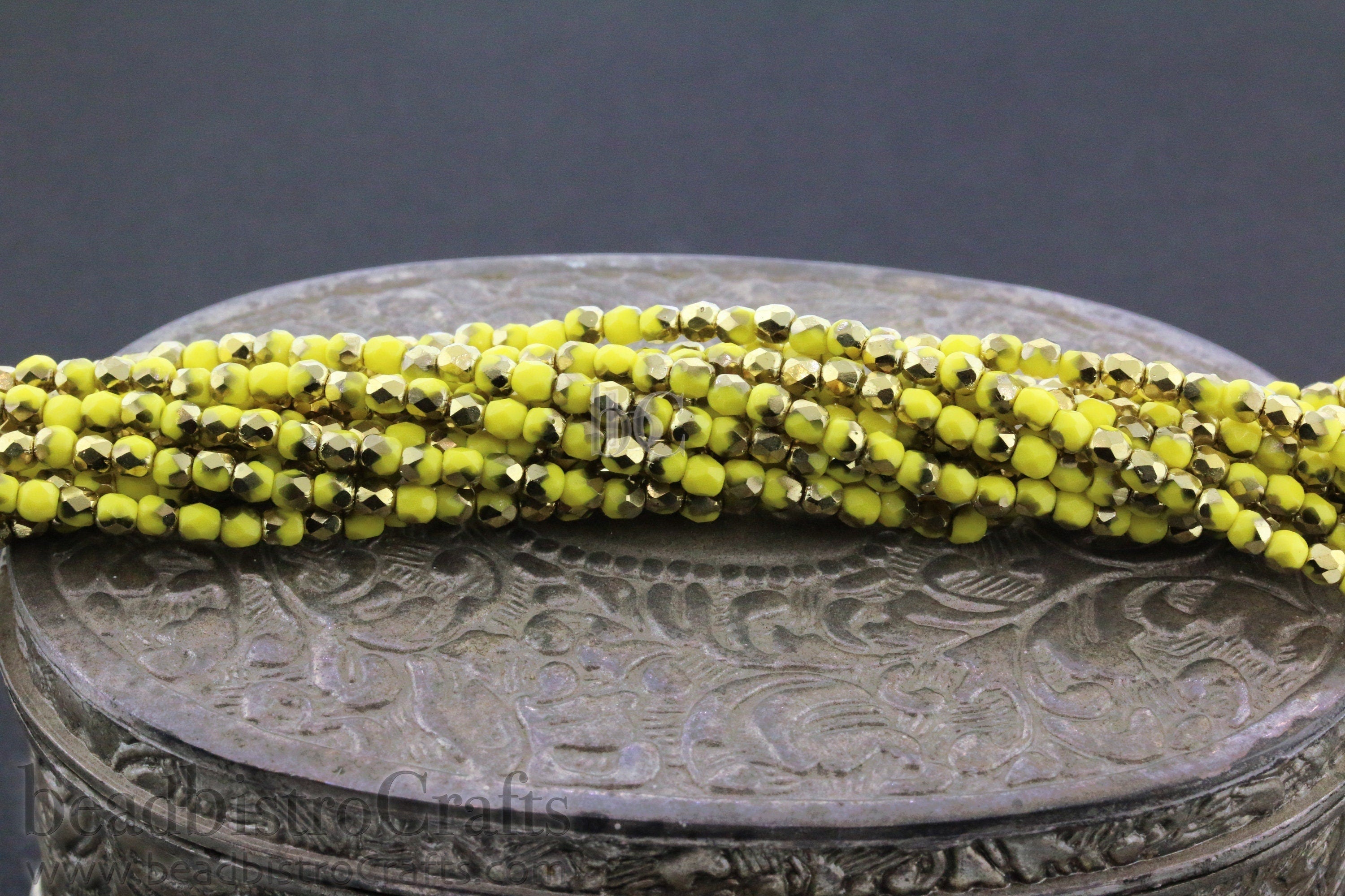 3mm Czech glass - 50 or 200pcs Fire polish bead - Opaque Lemon Yellow GOLD BRONZE - 3mm Facetted beads - Firepolish