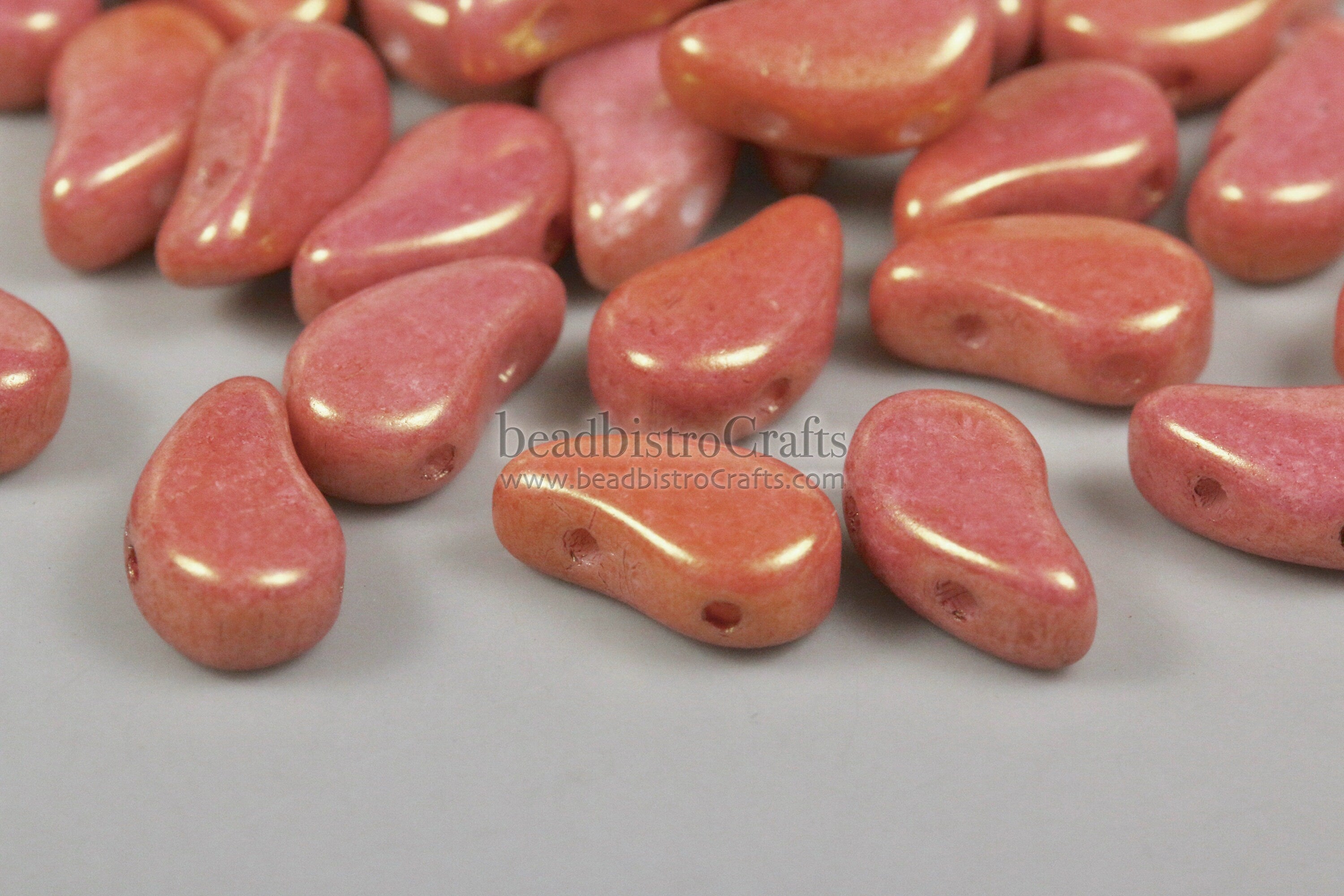 40pcs Czech PAISLEYDUO Beads - 2 hole Beads - Chalk GOLD / PINK Luster * Paisley Duo Bead - 5x8mm