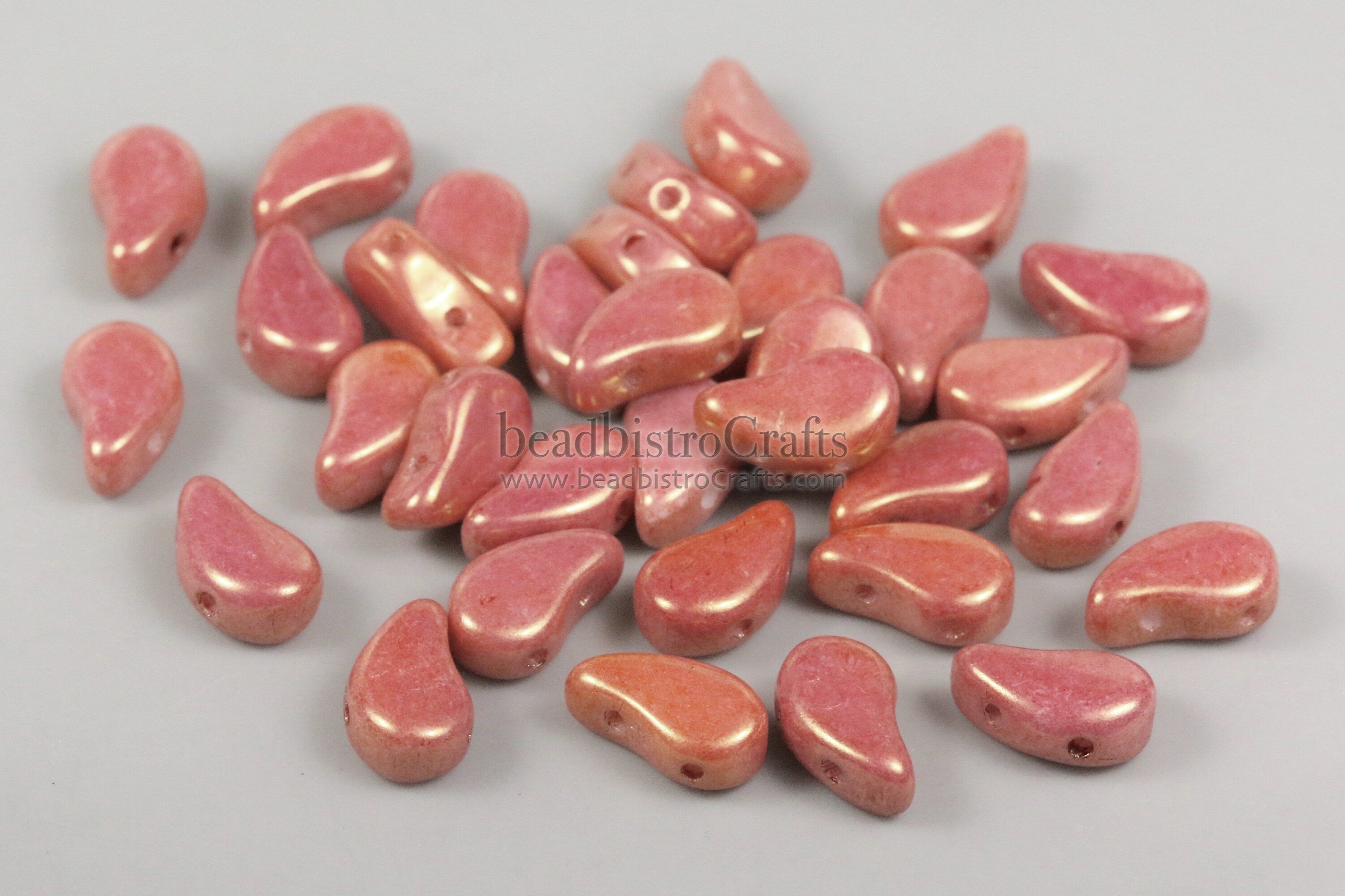 40pcs Czech PAISLEYDUO Beads - 2 hole Beads - Chalk GOLD / PINK Luster * Paisley Duo Bead - 5x8mm