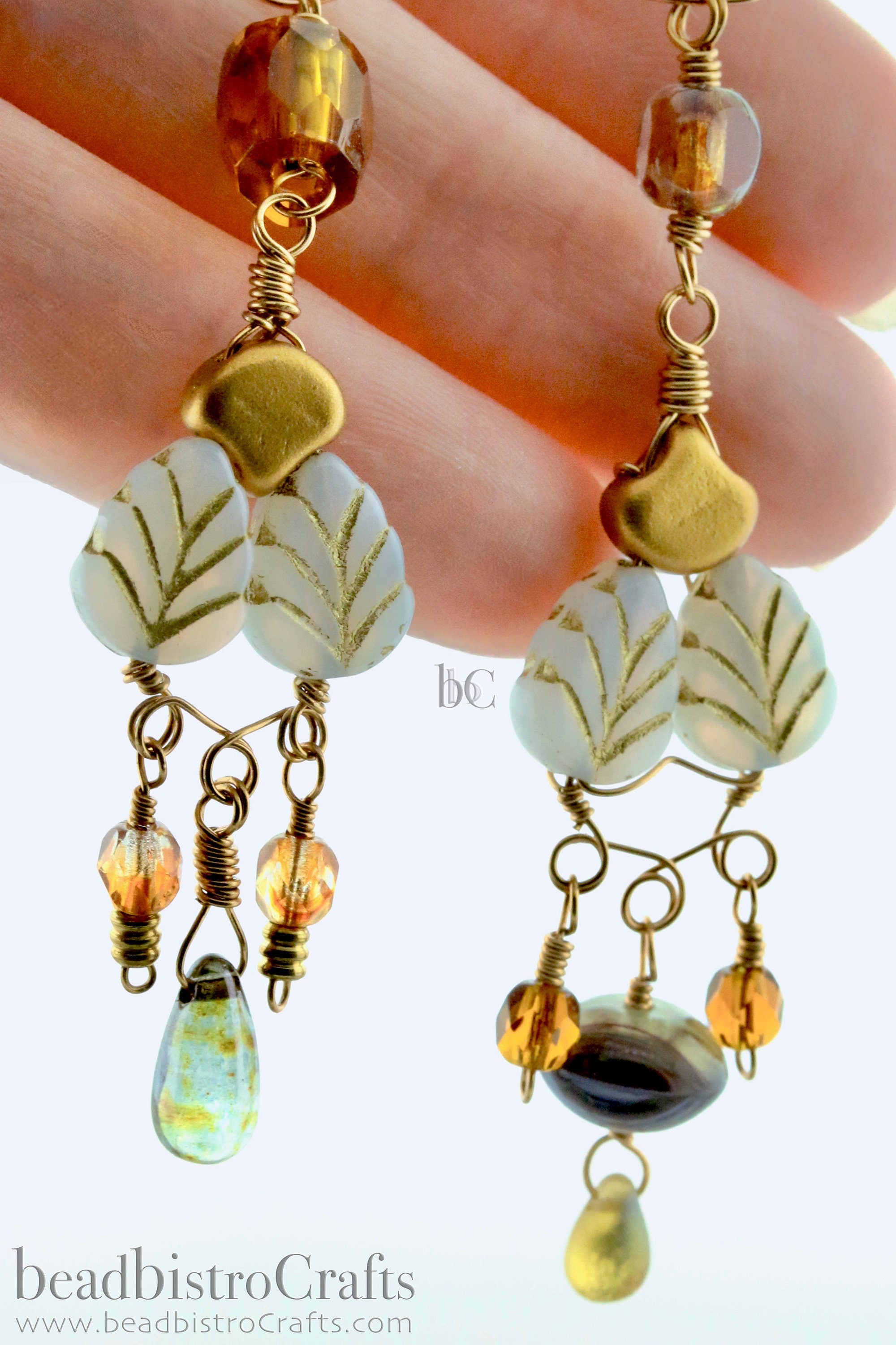 16pcs Leaf beads - Pressed Czech glass Mint Leaves - FROSTED Transparent Red GOLD WASH - 10x8mm