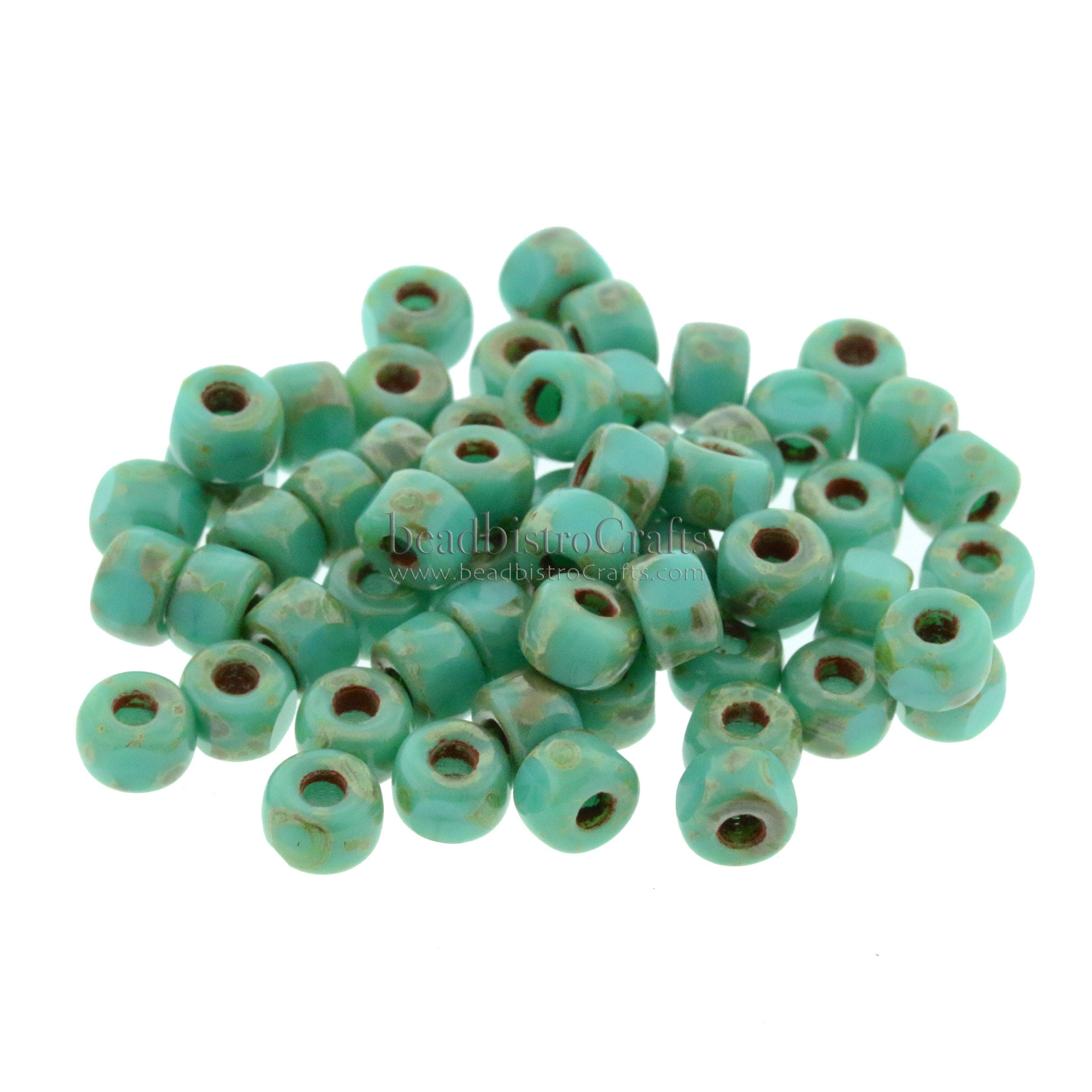 10g Matubo 3 CUT size 2/0 beads Opaque Green Turquoise TRAVERTINE Dark size 2 seed beads