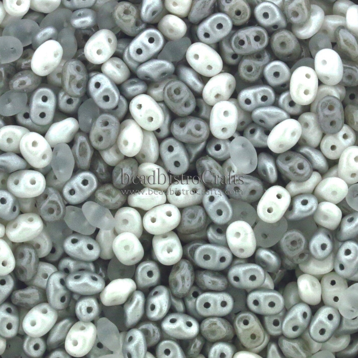 20g Czech SuperDuo 2-hole Beads - SILVER & SNOW Mix * / Custom mix 2.5x5mm