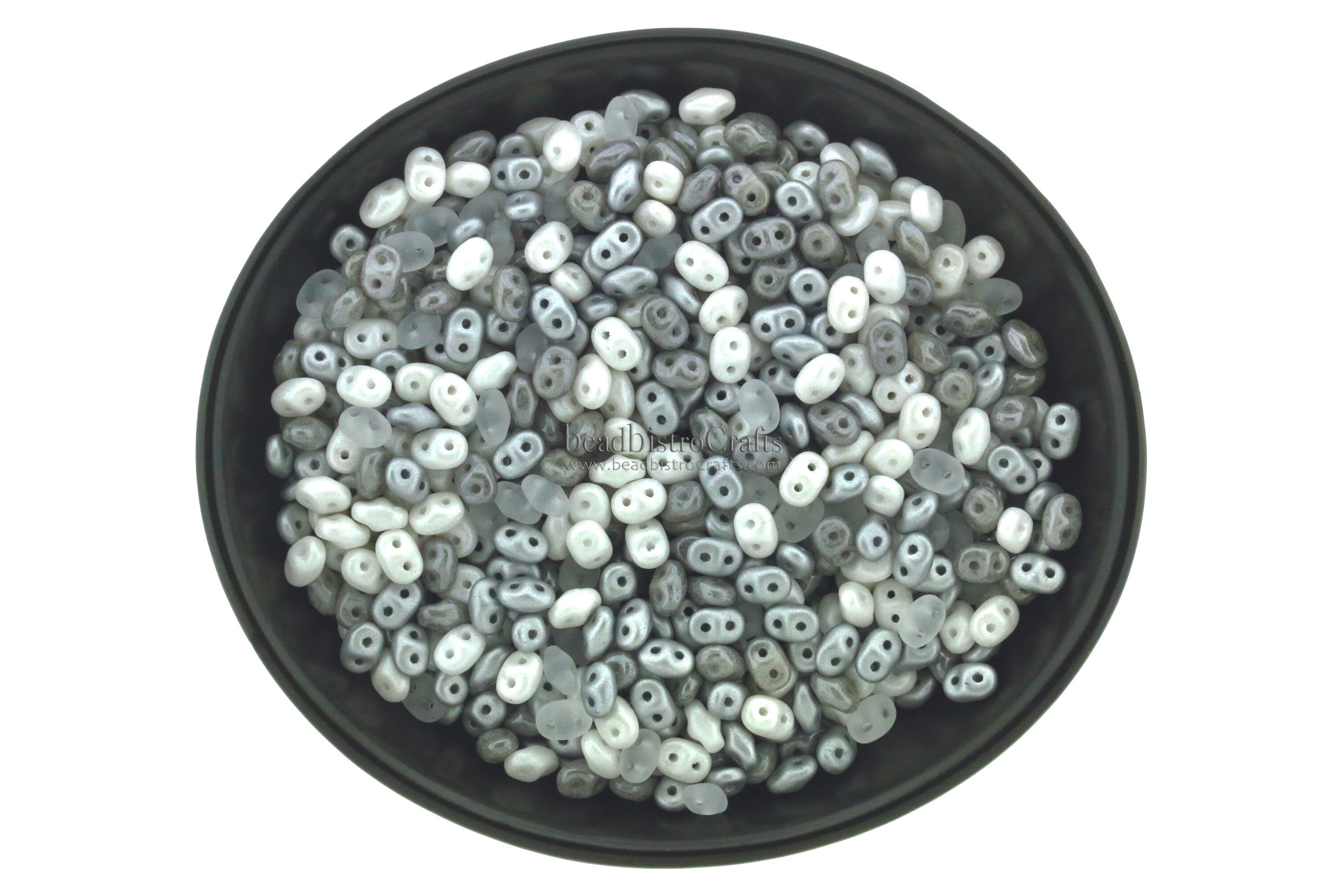 20g Czech SuperDuo 2-hole Beads - SILVER & SNOW Mix * / Custom mix 2.5x5mm