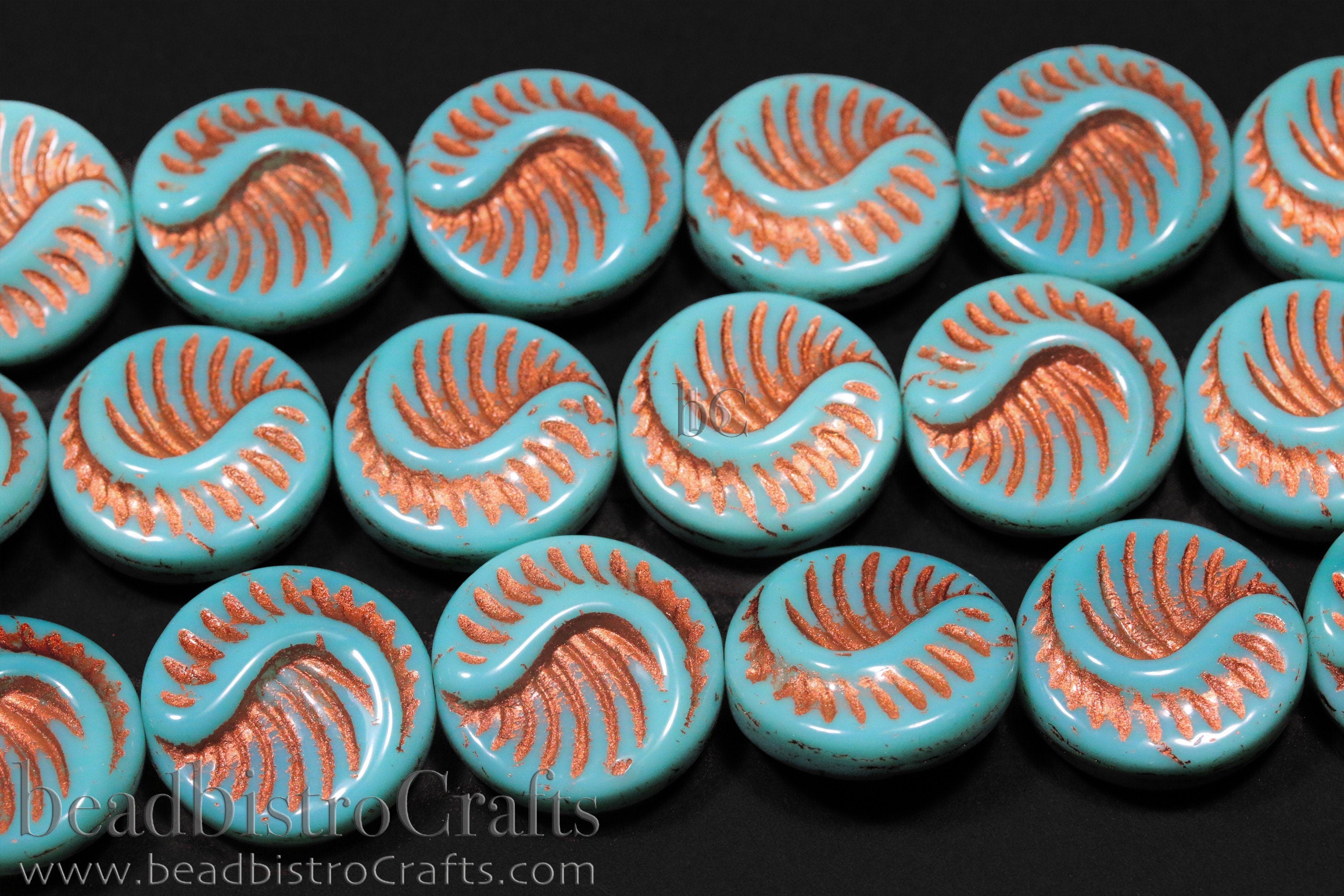 Czech Glass Fossil Beads - 2pcs /6pcs Pressed Czech Coin Beads - CHOOSE COLOR - 19mm