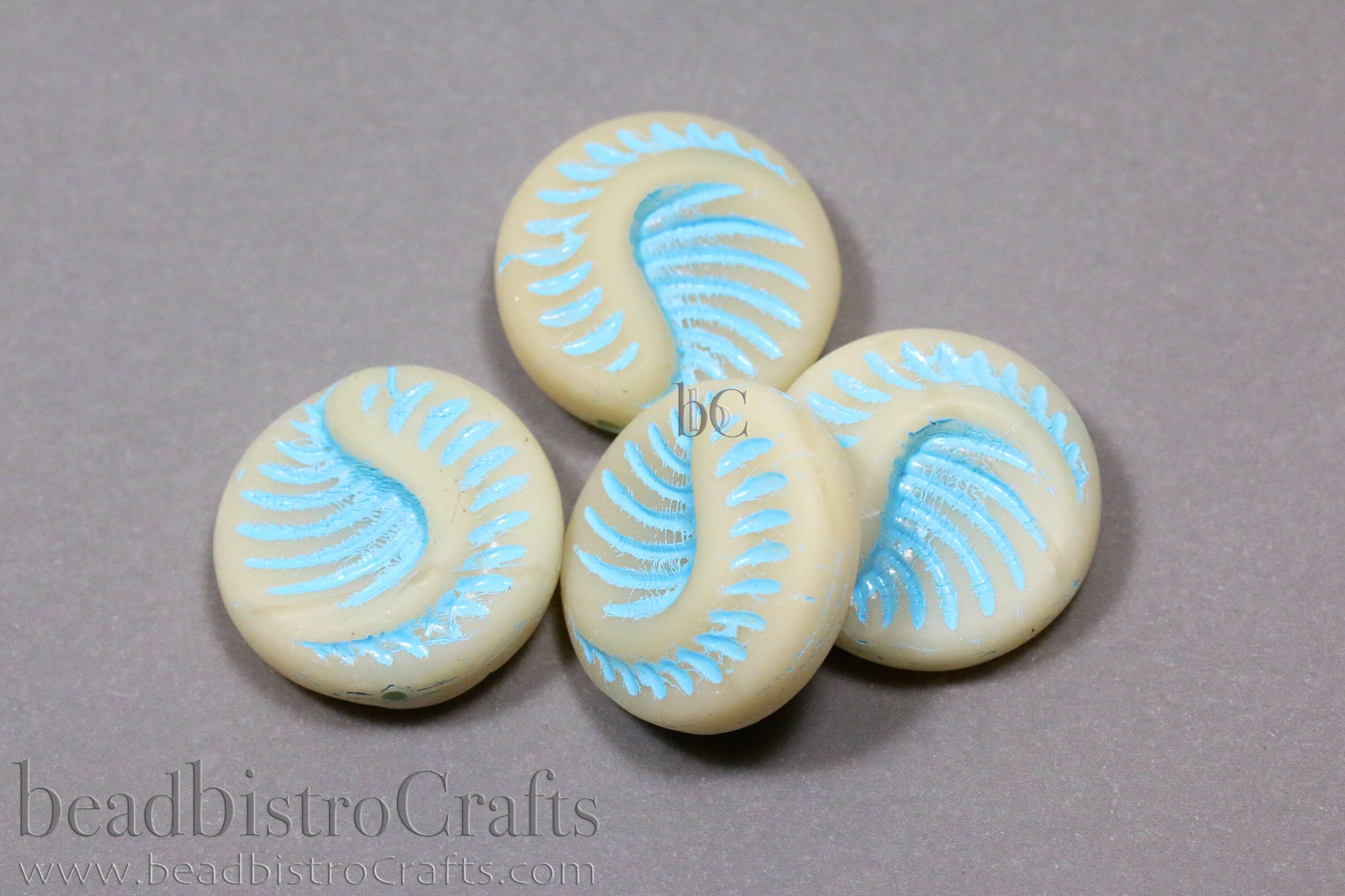 Czech Glass Fossil Beads - 2pcs /6pcs Pressed Czech Coin Beads - CHOOSE COLOR - 19mm
