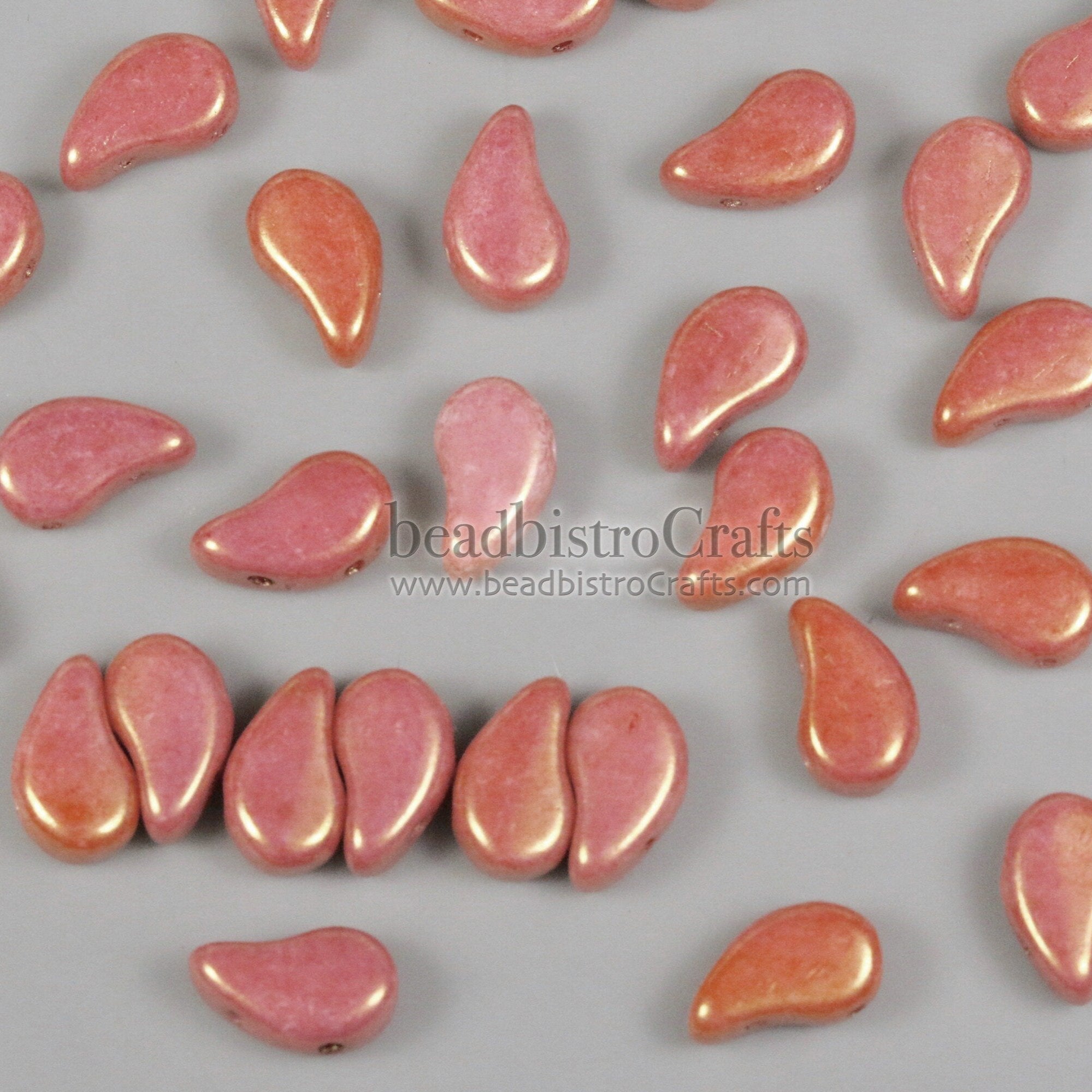 40pcs Czech PAISLEYDUO Beads - 2 hole Beads - Chalk GOLD / PINK Luster * Paisley Duo Bead - 5x8mm