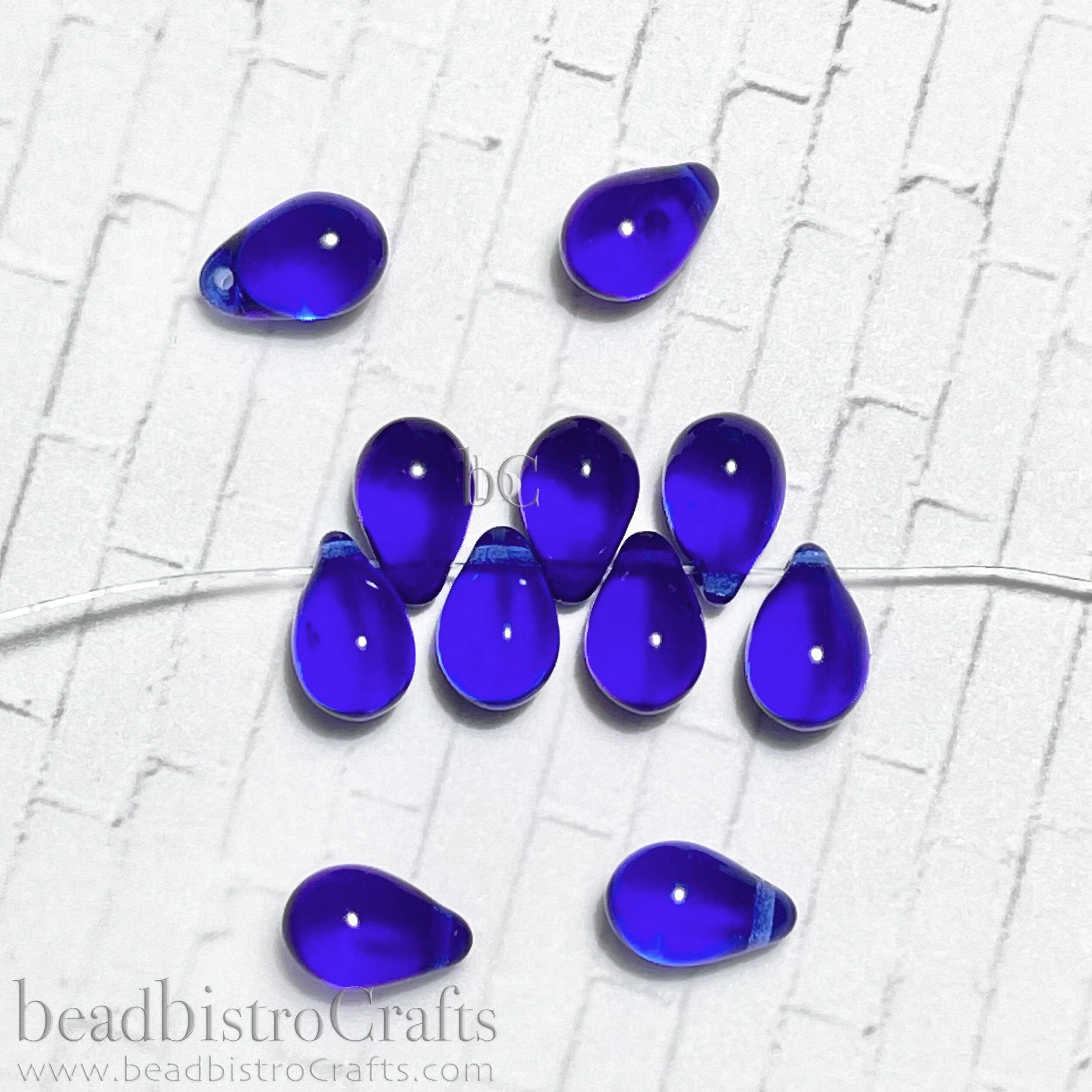 25pcs Czech Glass Drop beads - top drilled tear drops - Transparent DEEP SAPPHIRE / COBALT - 6x9mm