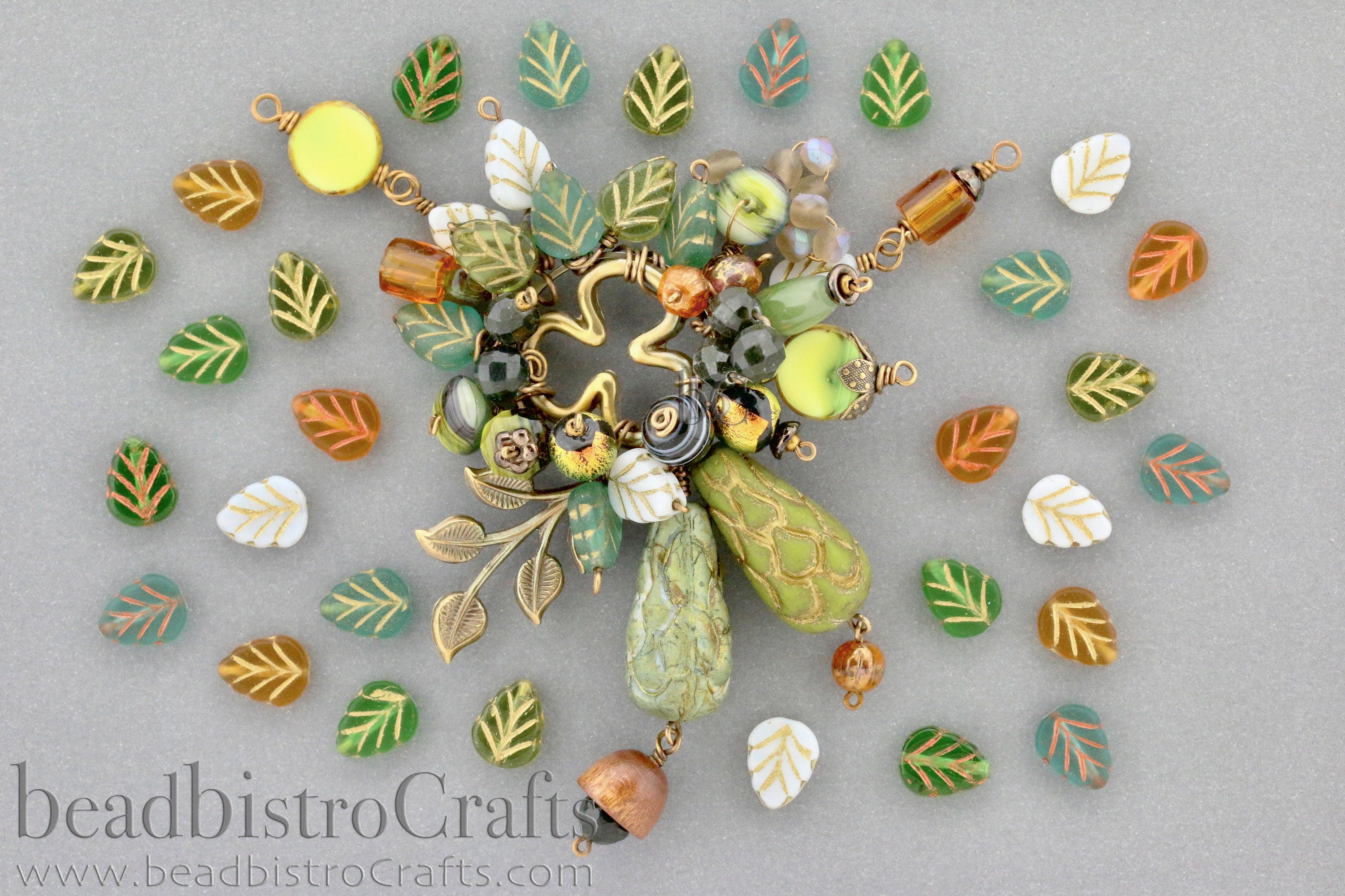 16pcs Leaf beads - Pressed Czech glass Mint Leaves - FROSTED Transparent Red GOLD WASH - 10x8mm