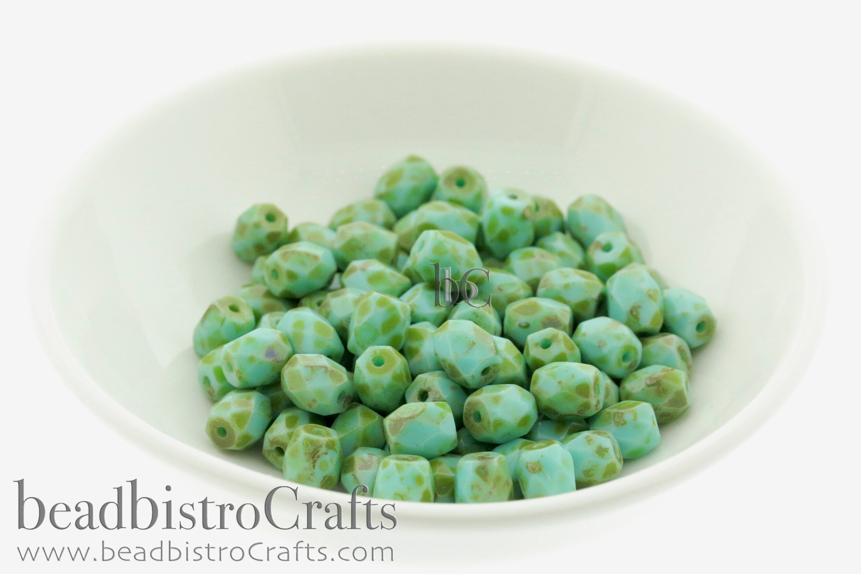 Czech Facetted Beads - BAROS® Par Puca® Beads - Czech Glass Barrel shaped bead - Jade TRAVERTINE * NEW * (20pcs) 6x5mm