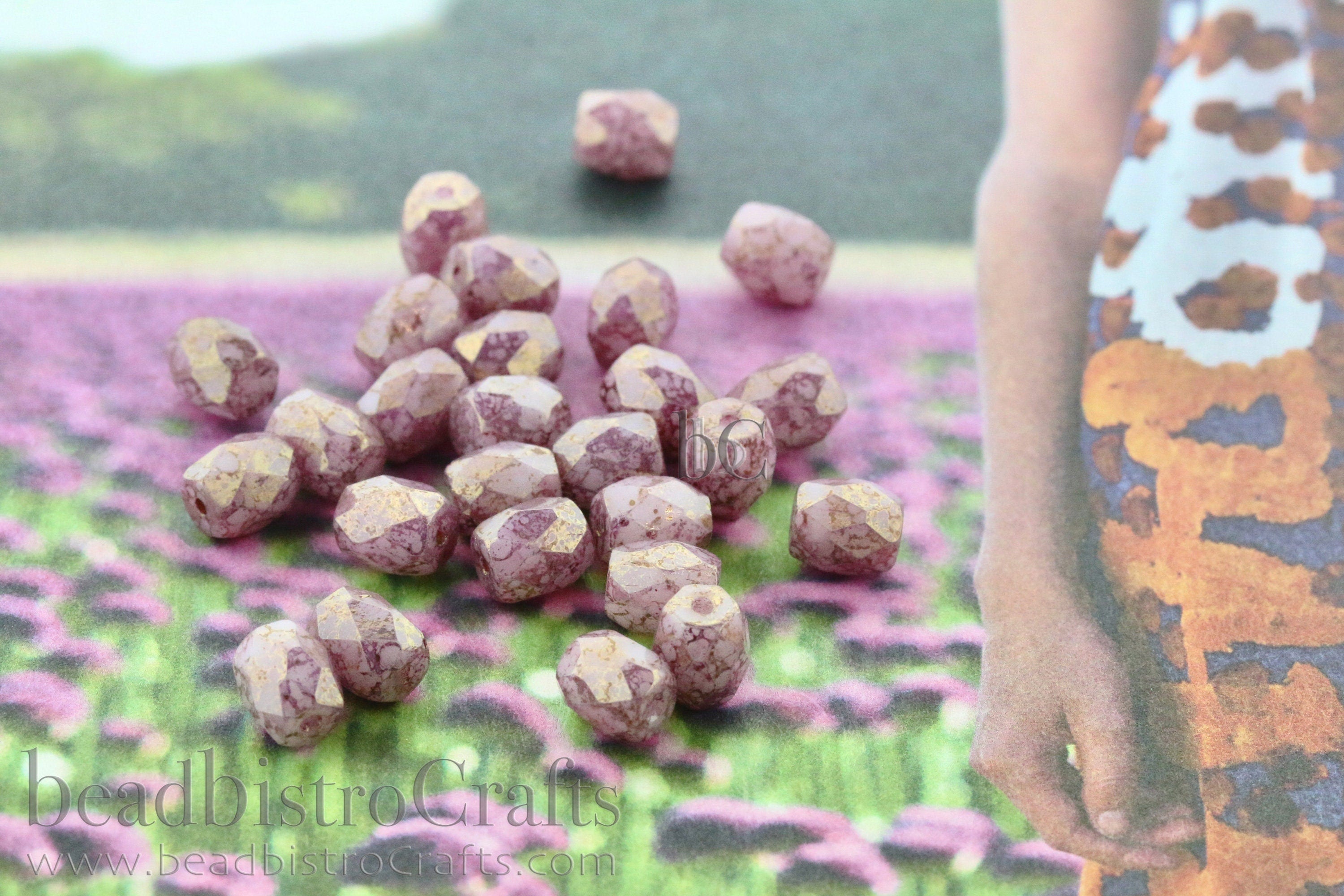 Czech Facetted Beads - BAROS® Par Puca® Beads - Czech Glass Barrel shaped bead - Sweet Pink BRONZE * NEW * (20pcs) 6x5mm