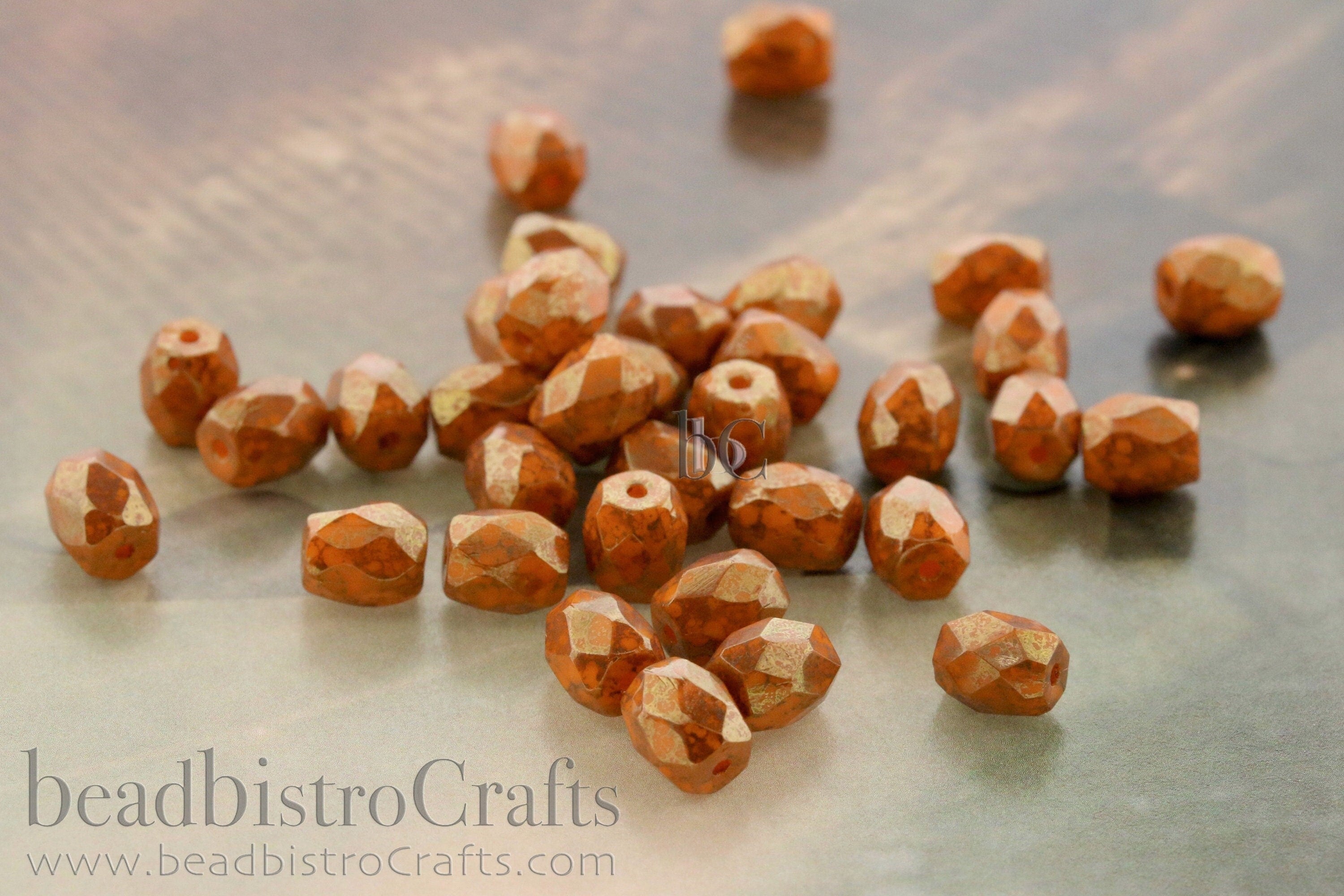 Czech Facetted Beads - BAROS® Par Puca® Beads - Czech Glass Barrel shaped bead - Opaque Tangerine BRONZE * NEW * (20pcs) 6x5mm