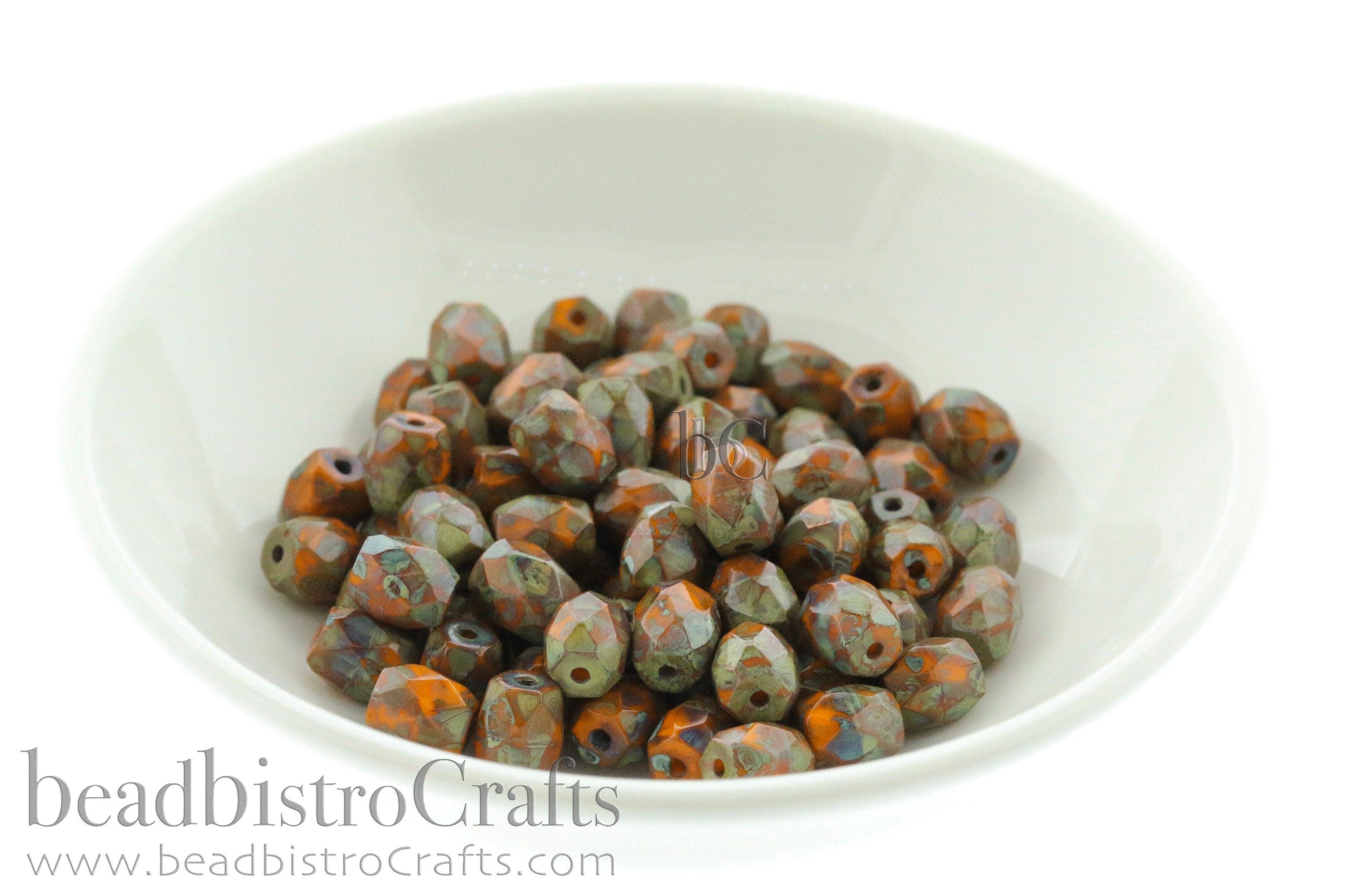 Czech Facetted Beads - BAROS® Par Puca® Beads - Czech Glass Barrel shaped bead - Tangerine TRAVERTINE * NEW * (20pcs) 6x5mm