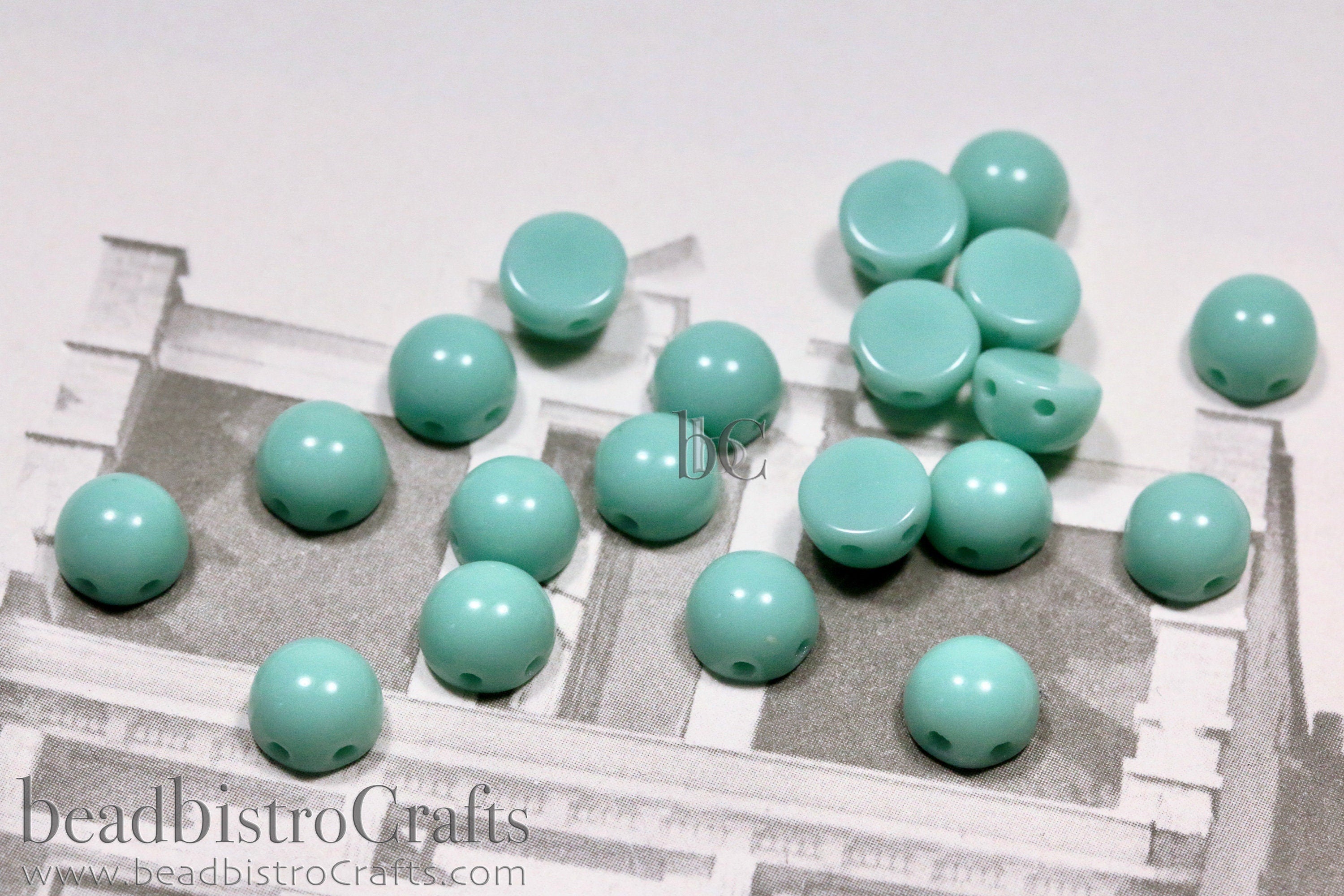 20pcs - Czech Glass 2-hole Cabochon Beads - Cabochon Bead - Opaque Light JADE - 6mm