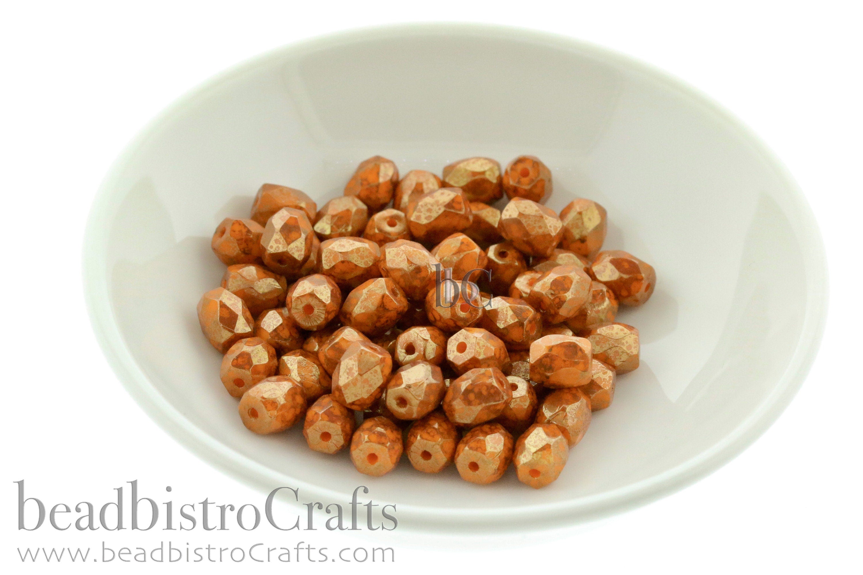 Czech Facetted Beads - BAROS® Par Puca® Beads - Czech Glass Barrel shaped bead - Opaque Tangerine BRONZE * NEW * (20pcs) 6x5mm