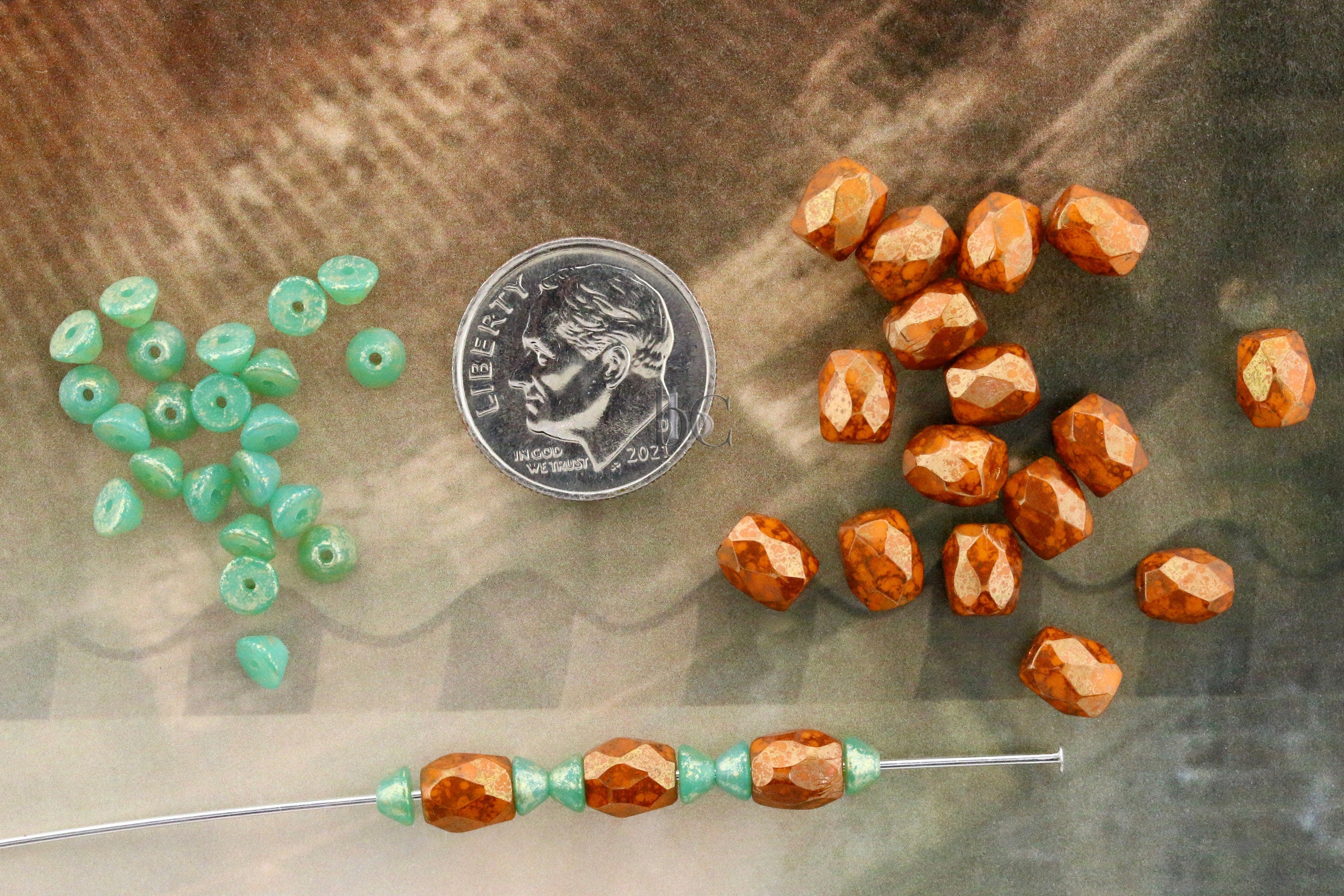 Czech Facetted Beads - BAROS® Par Puca® Beads - Czech Glass Barrel shaped bead - Opaque Tangerine BRONZE * NEW * (20pcs) 6x5mm