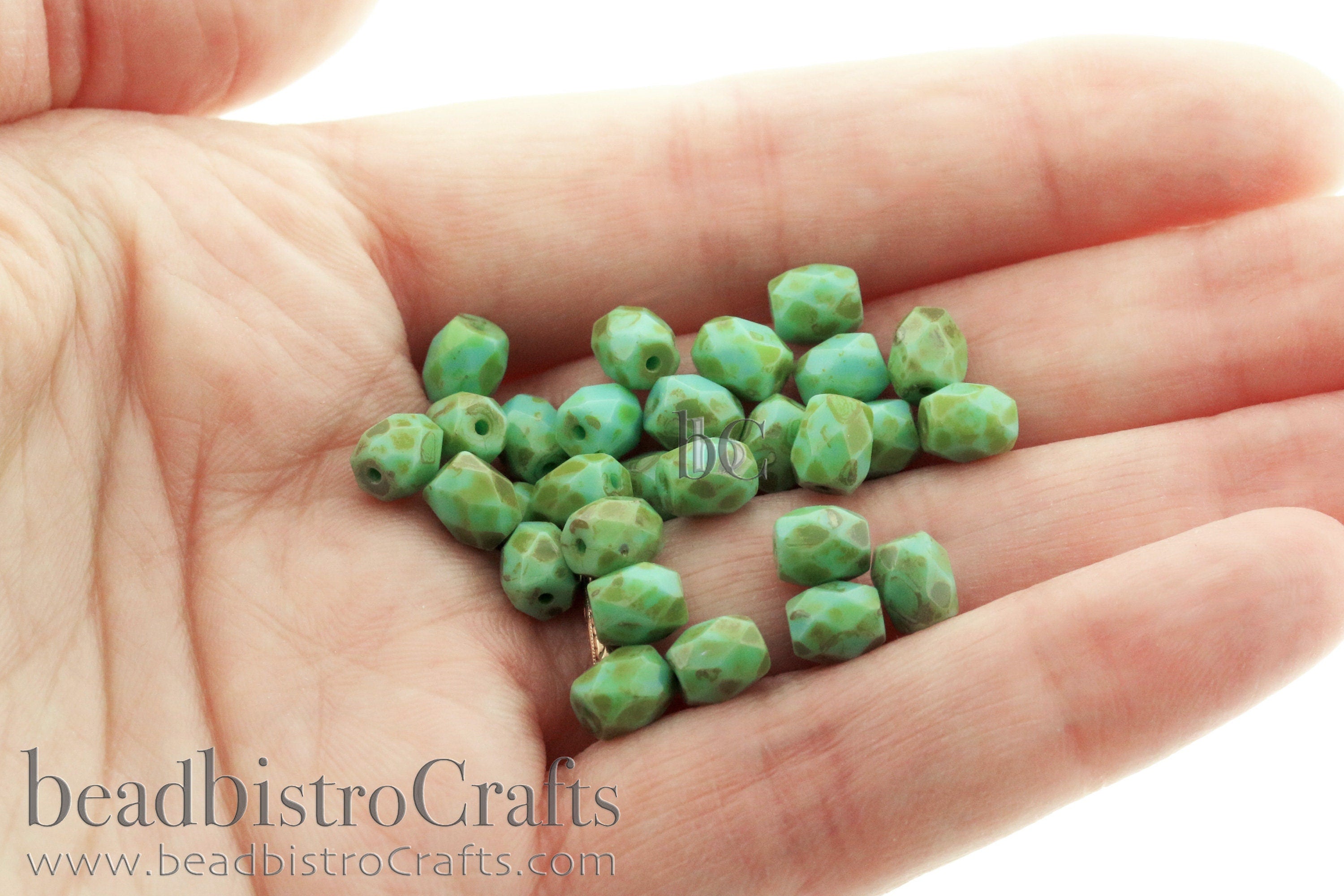 Czech Facetted Beads - BAROS® Par Puca® Beads - Czech Glass Barrel shaped bead - Jade TRAVERTINE * NEW * (20pcs) 6x5mm
